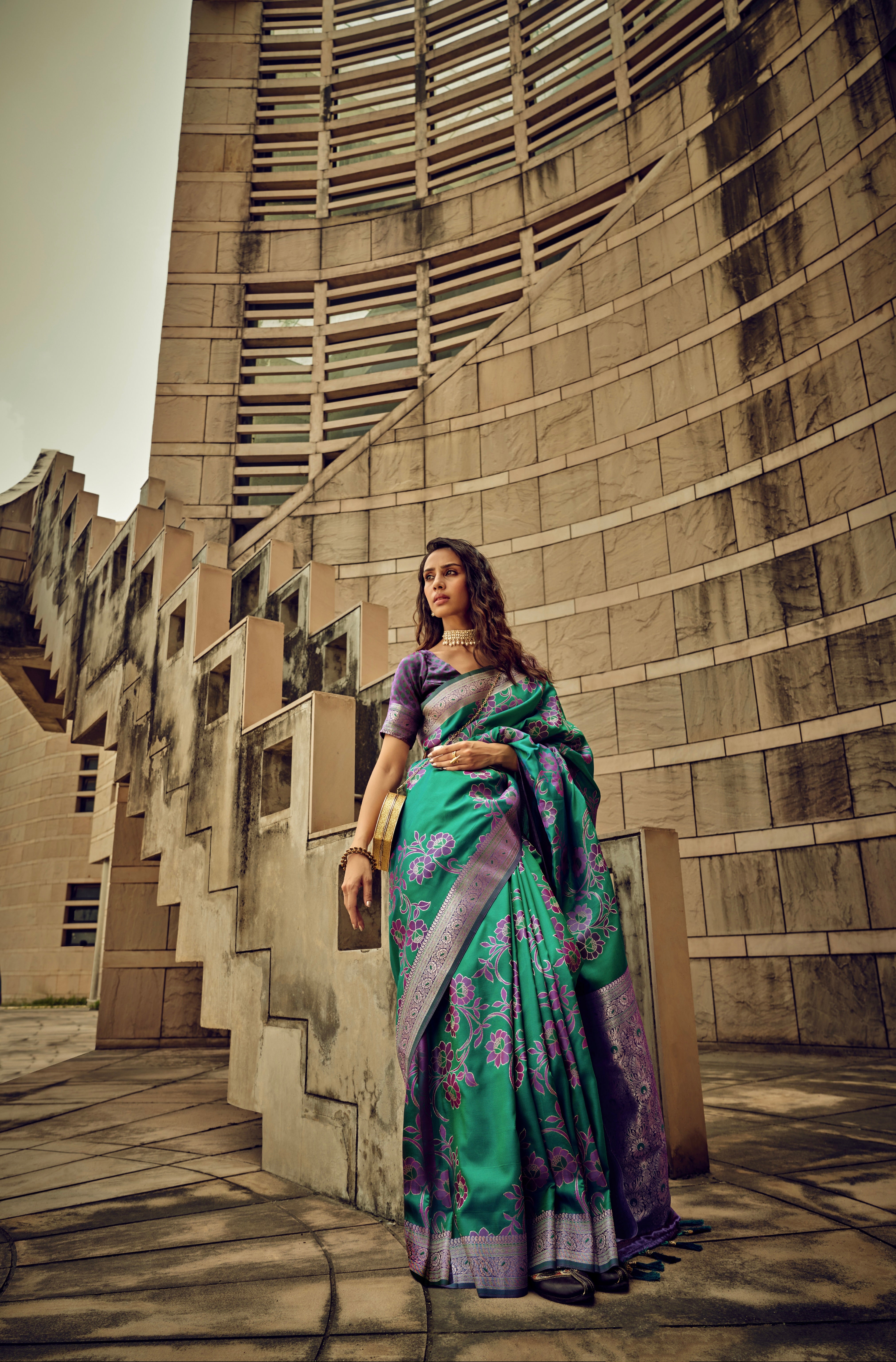 Beautiful Designer Festival Wear Satin Silk Brasso Saree