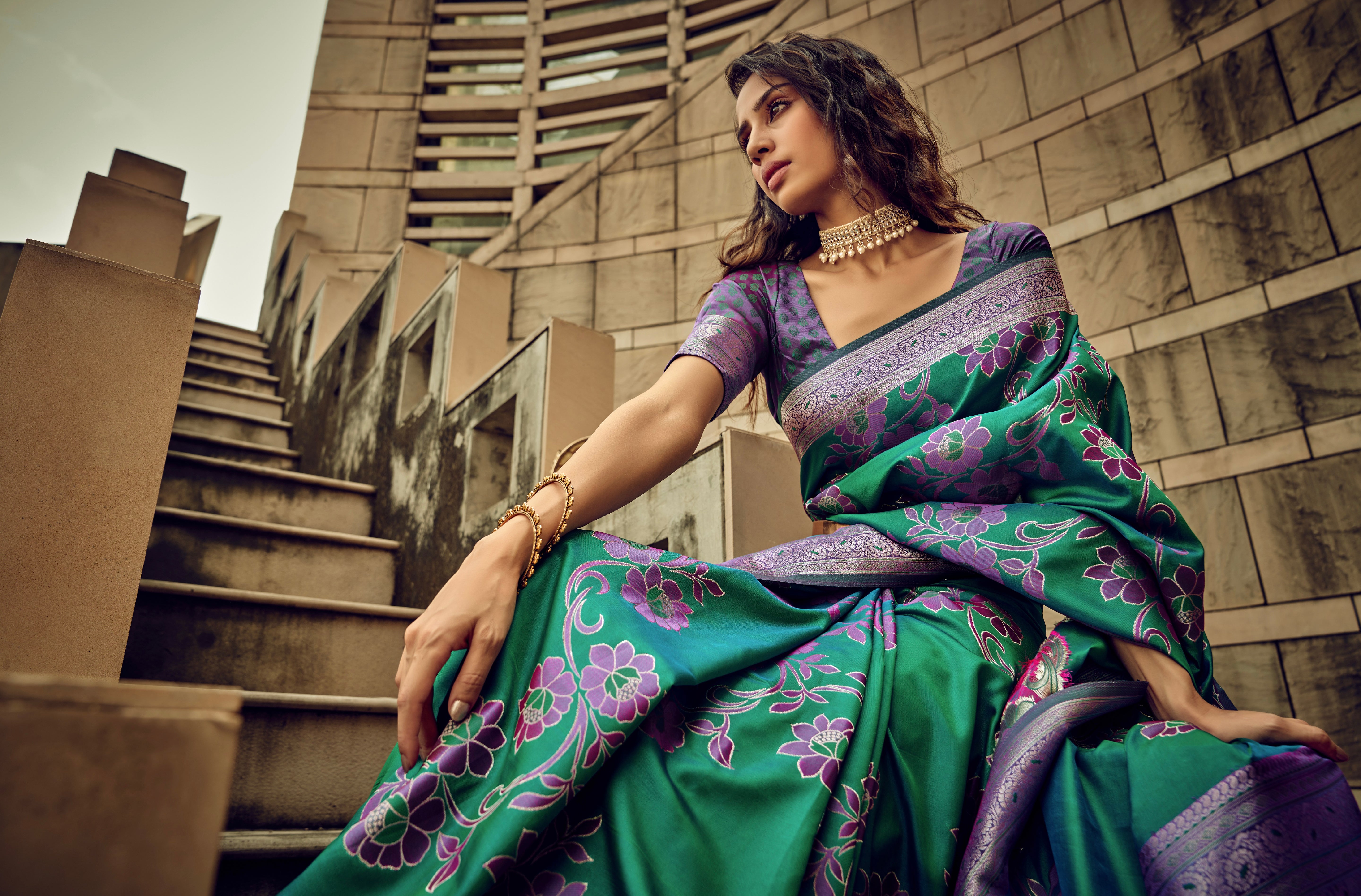 Beautiful Designer Festival Wear Satin Silk Brasso Saree