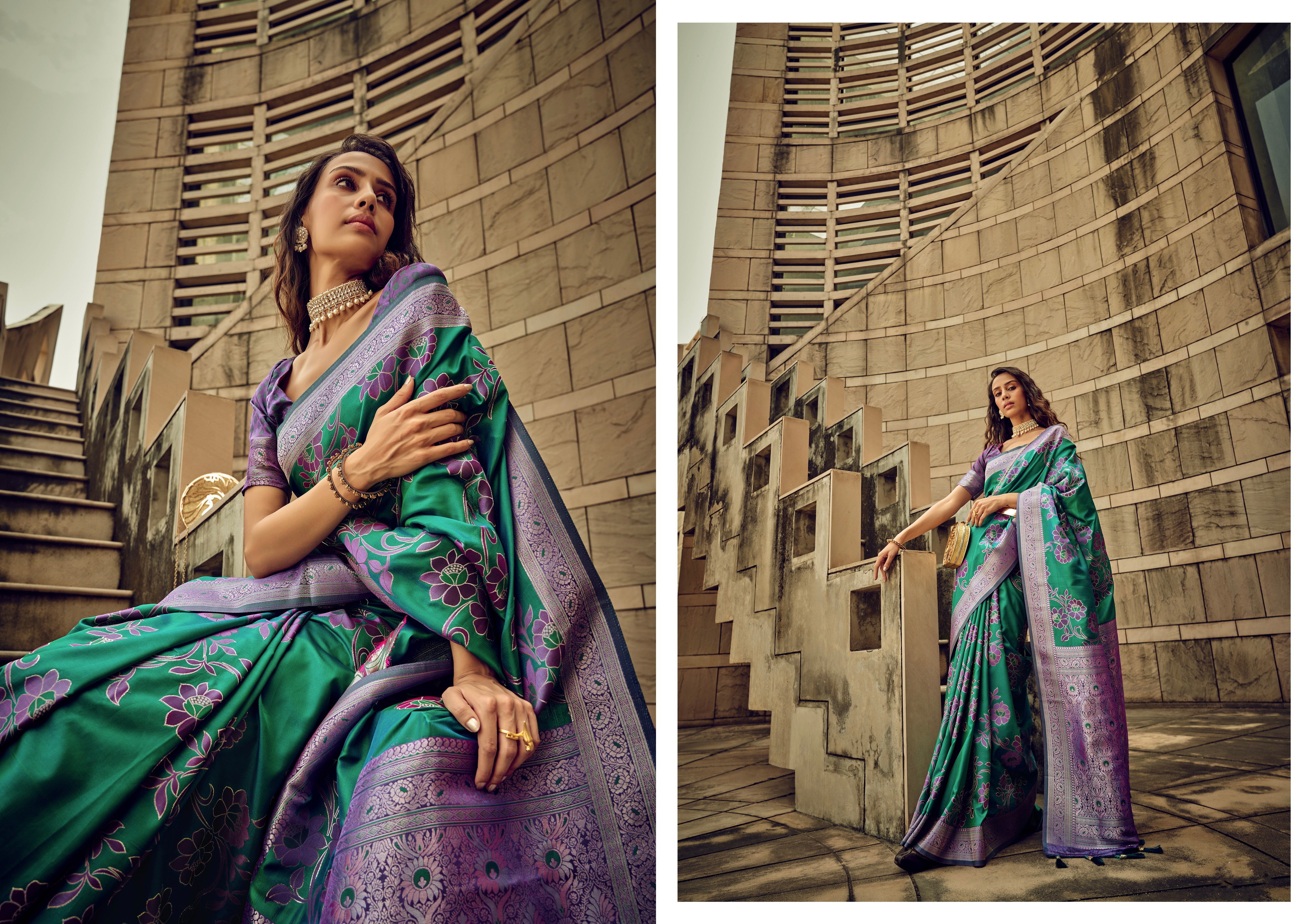 Beautiful Designer Festival Wear Satin Silk Brasso Saree