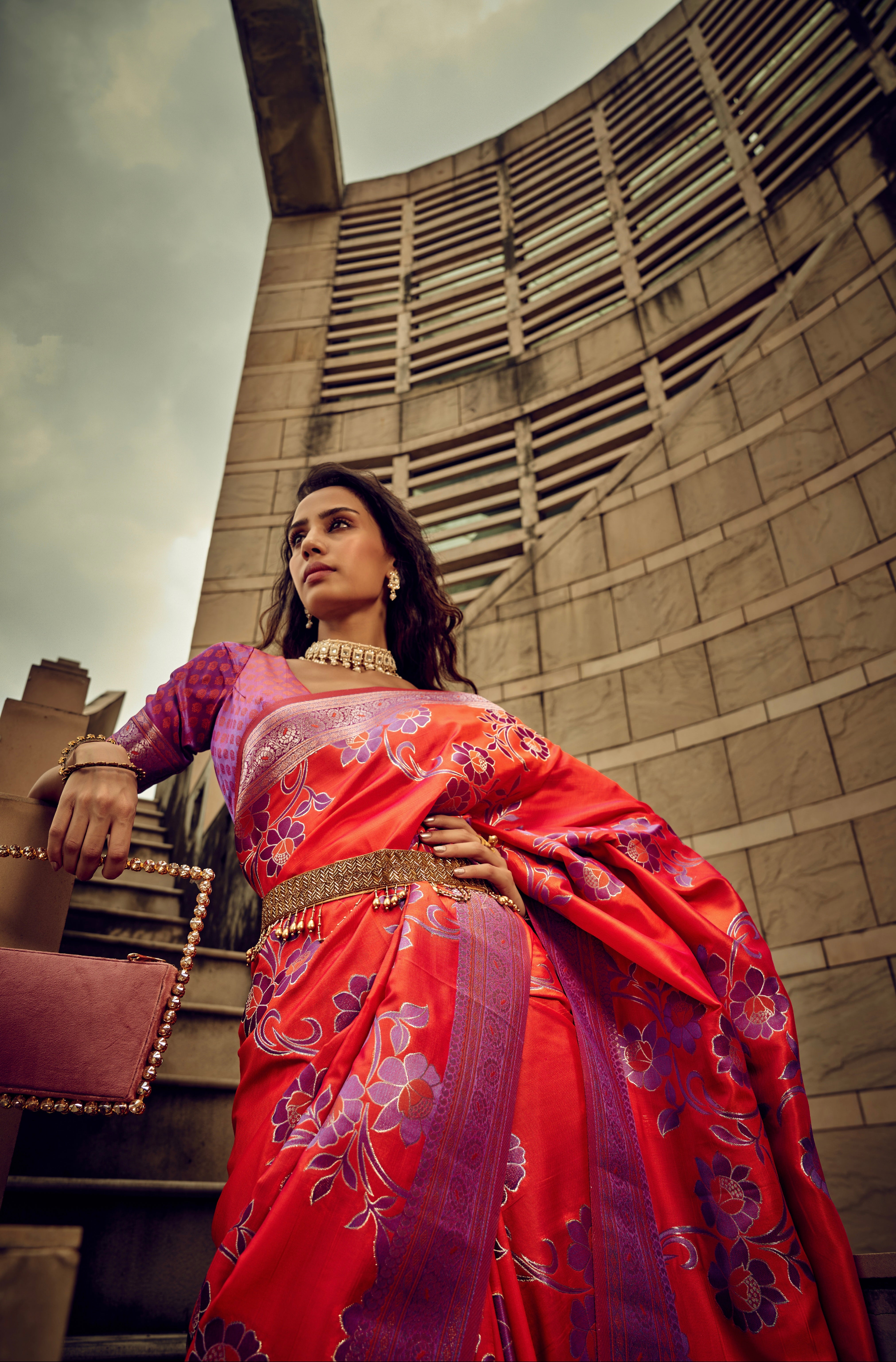 Beautiful Designer Festival Wear Satin Silk Brasso Saree