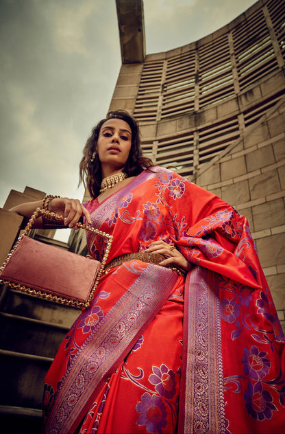 Beautiful Designer Festival Wear Satin Silk Brasso Saree