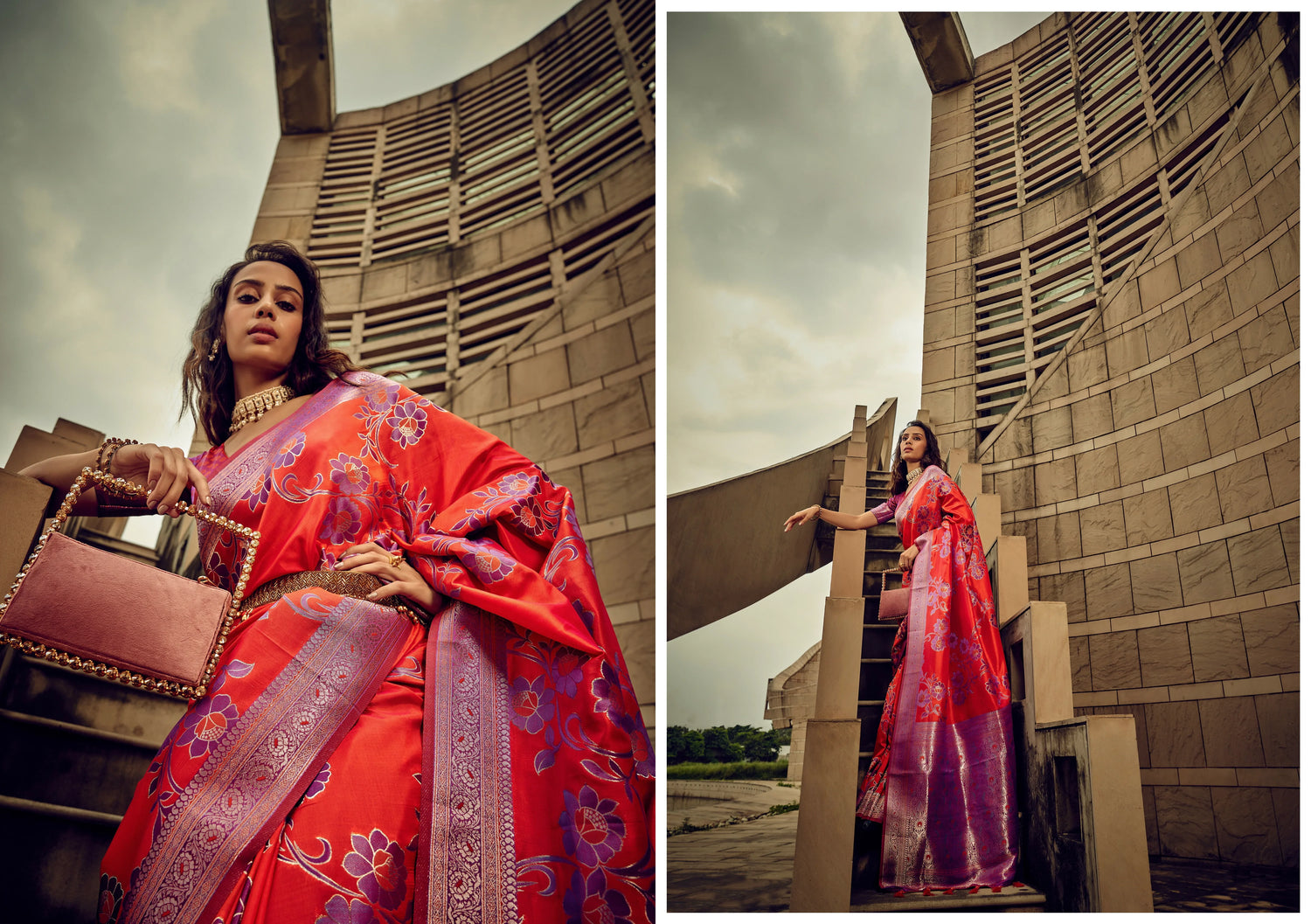 Beautiful Designer Festival Wear Satin Silk Brasso Saree