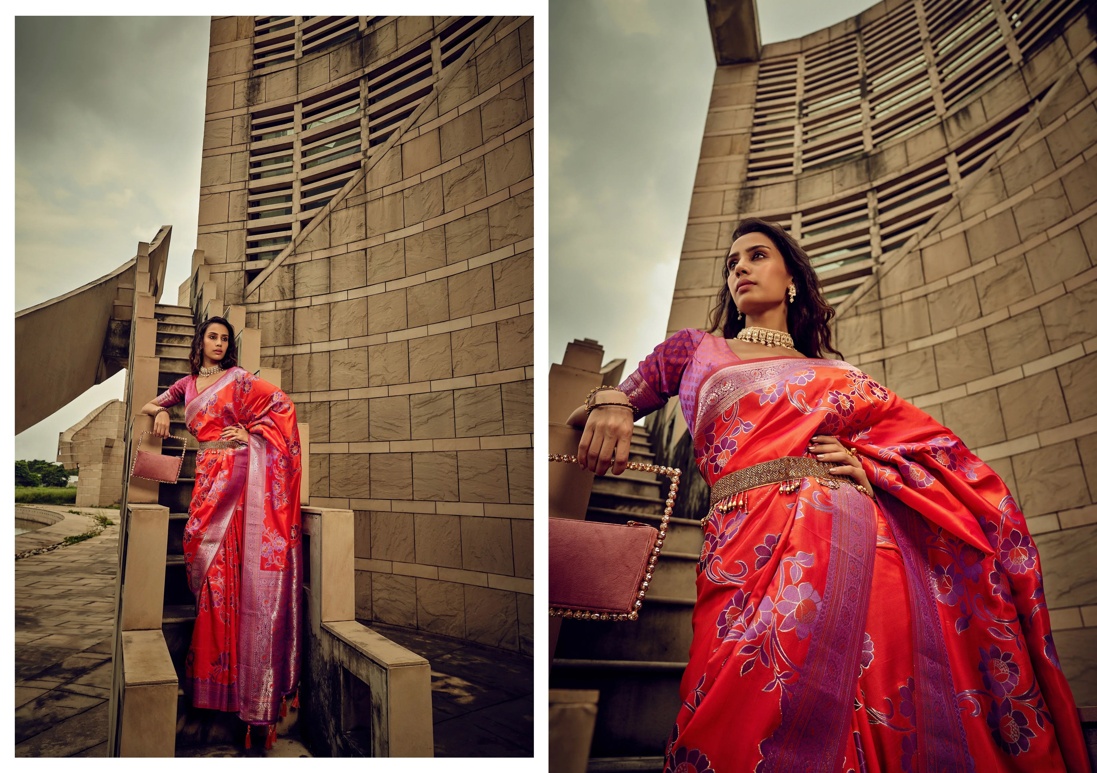 Beautiful Designer Festival Wear Satin Silk Brasso Saree