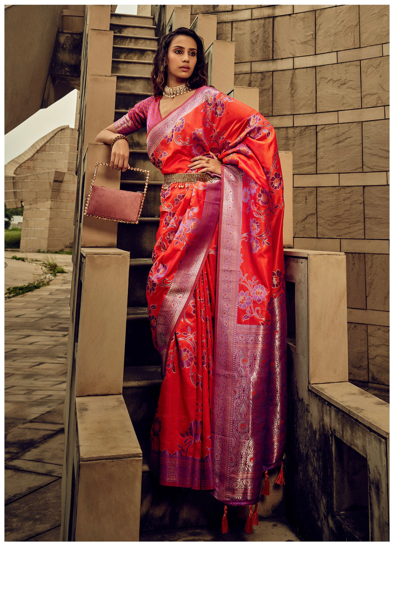 Beautiful Designer Festival Wear Satin Silk Brasso Saree