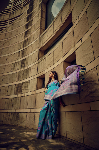 Beautiful Designer Festival Wear Satin Silk Brasso Saree