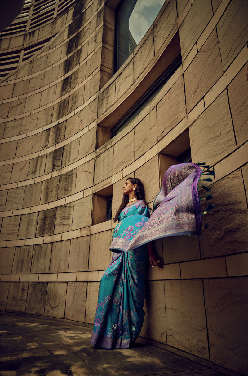 Beautiful Designer Festival Wear Satin Silk Brasso Saree