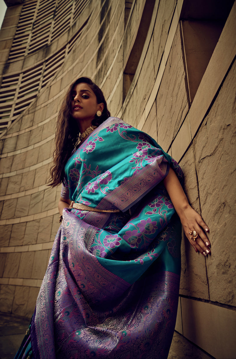 Beautiful Designer Festival Wear Satin Silk Brasso Saree