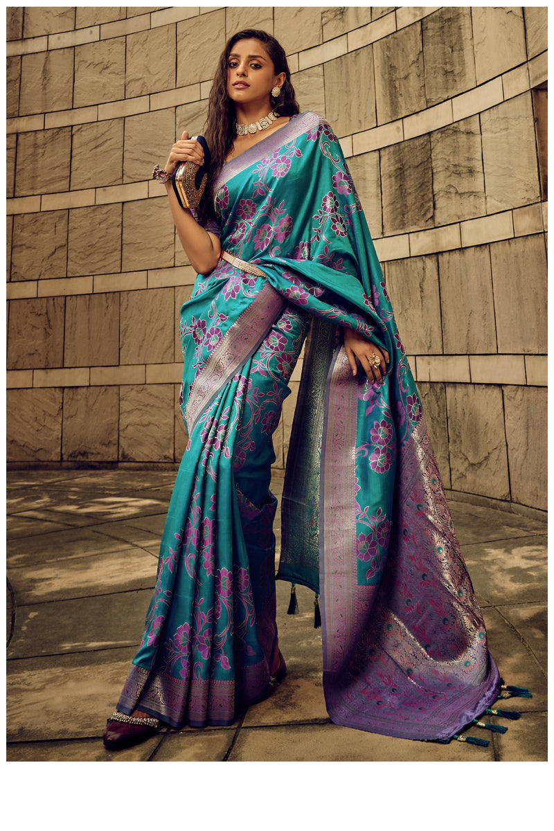 Beautiful Designer Festival Wear Satin Silk Brasso Saree