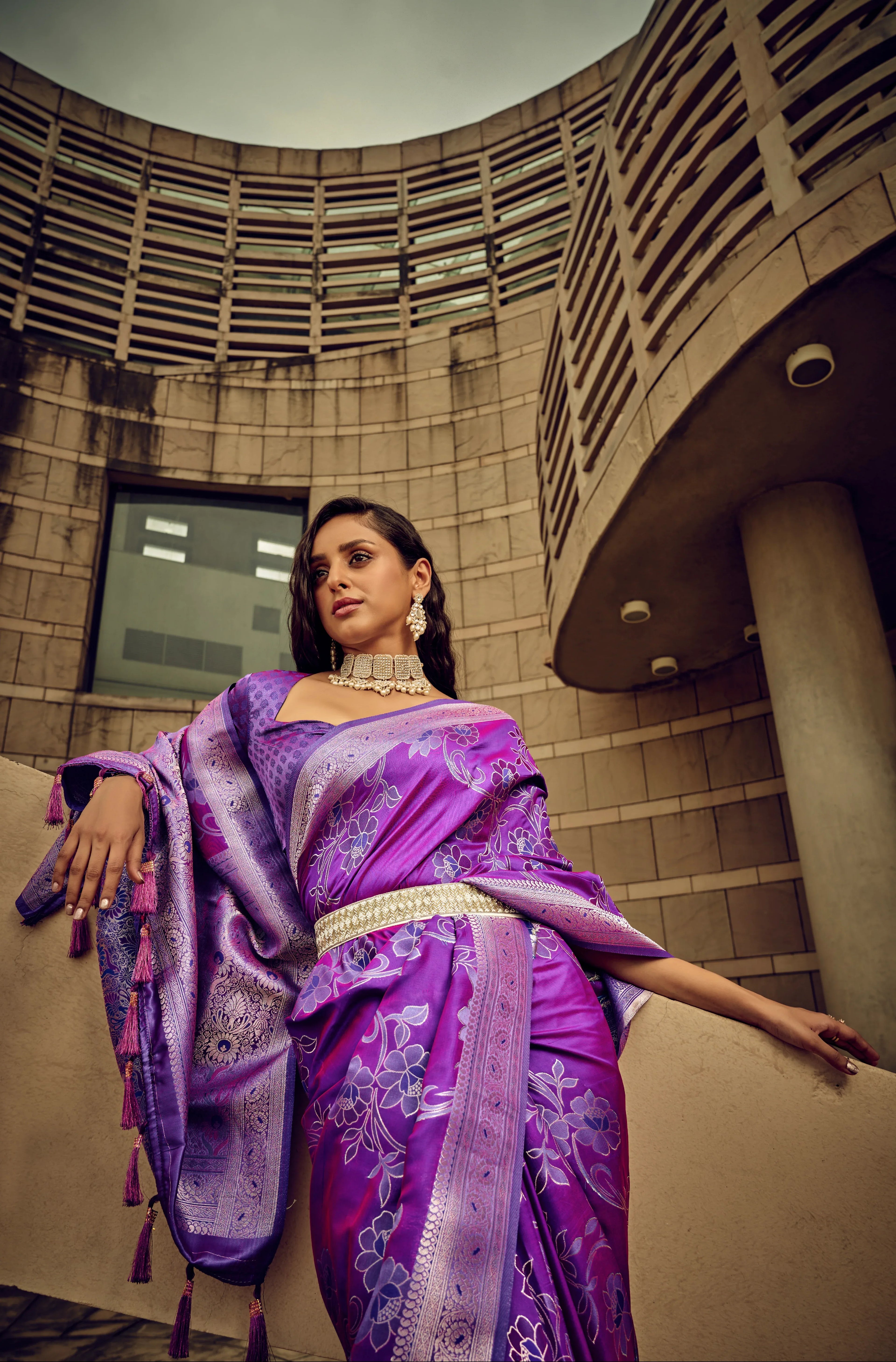 Beautiful Designer Festival Wear Satin Silk Brasso Saree