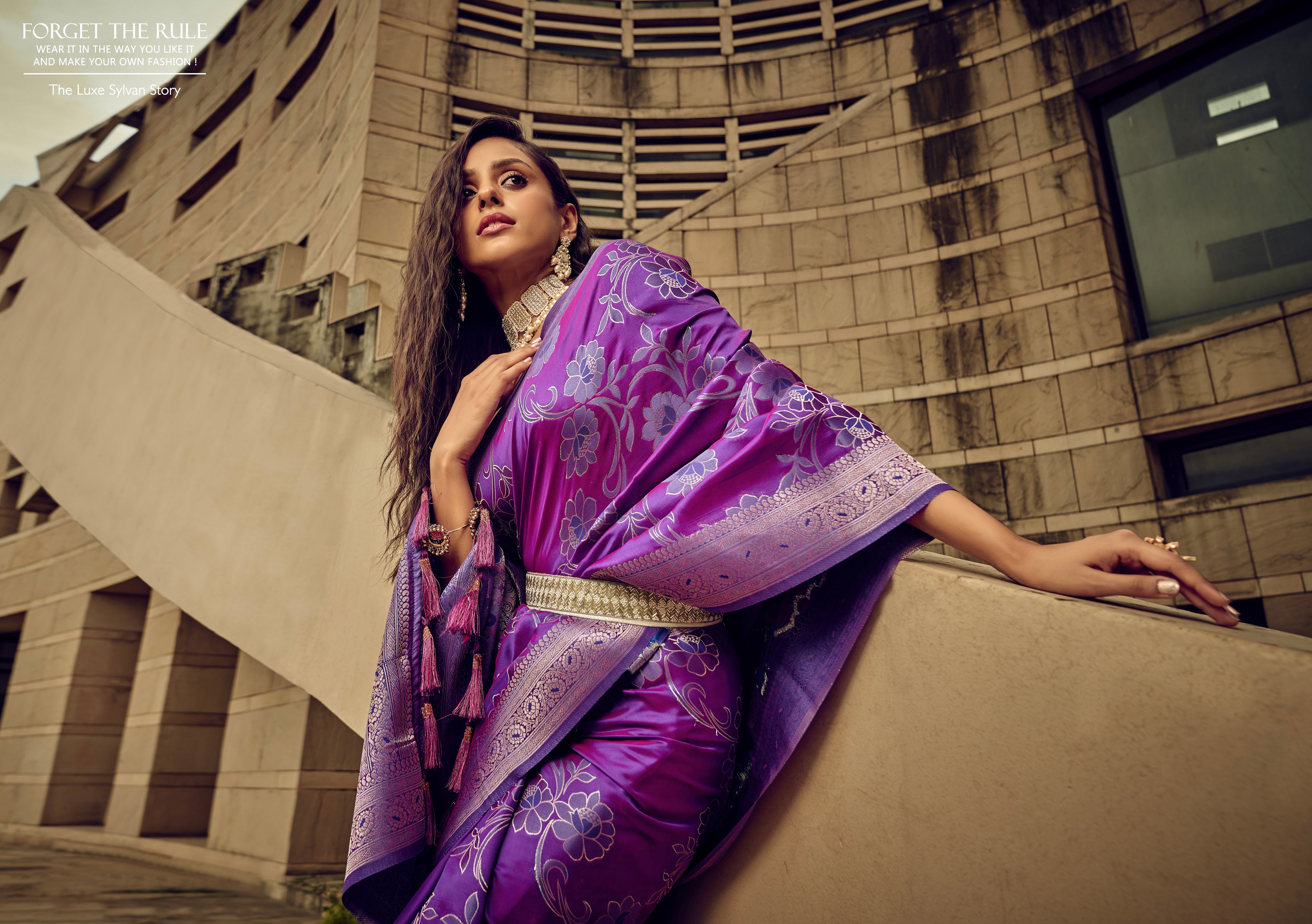 Beautiful Designer Festival Wear Satin Silk Brasso Saree