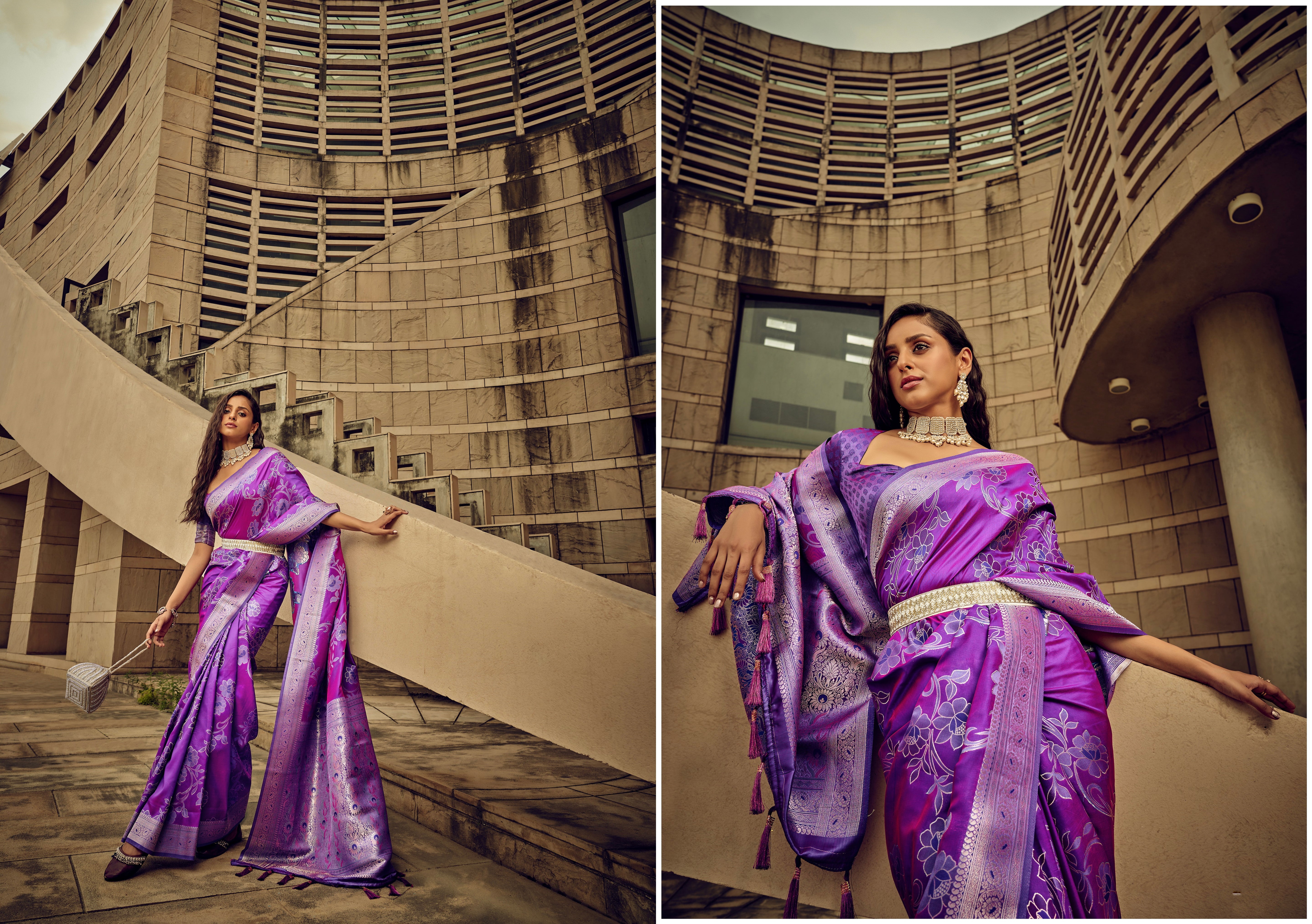 Beautiful Designer Festival Wear Satin Silk Brasso Saree