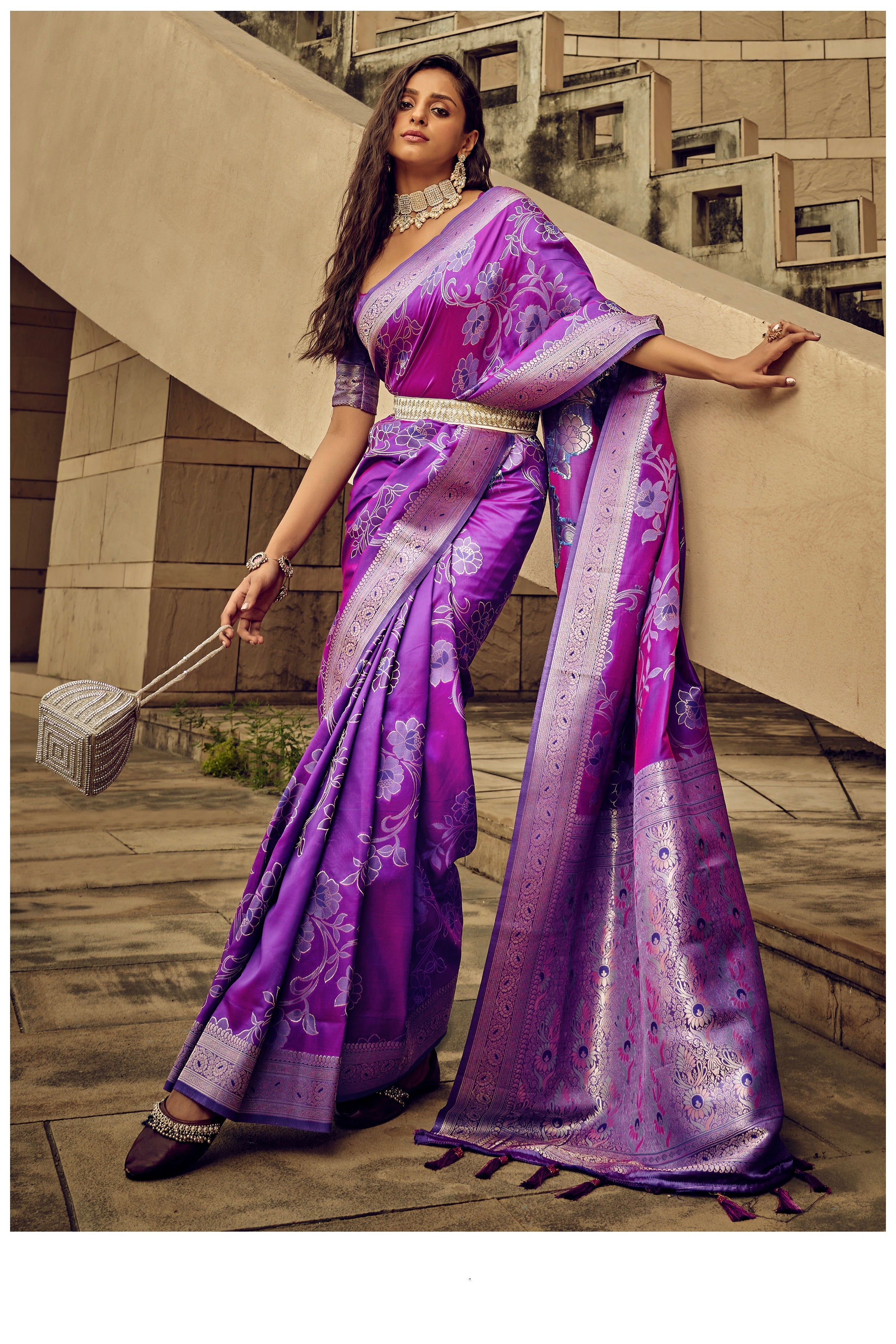 Beautiful Designer Festival Wear Satin Silk Brasso Saree