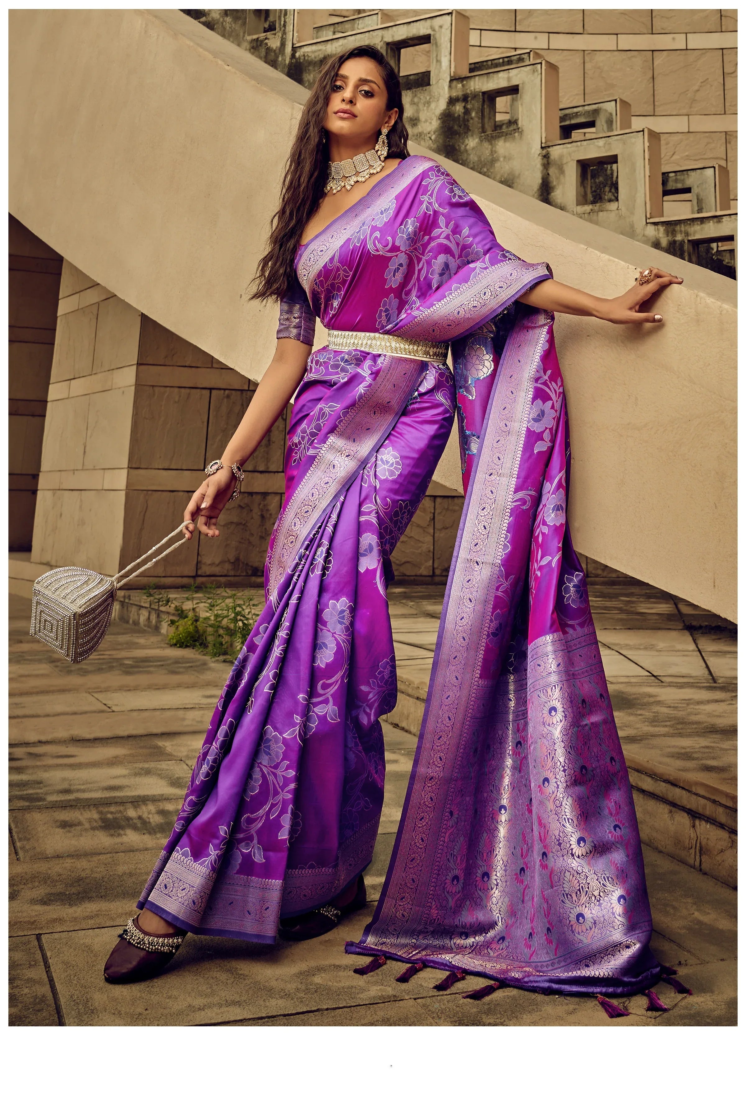 Beautiful Designer Festival Wear Satin Silk Brasso Saree