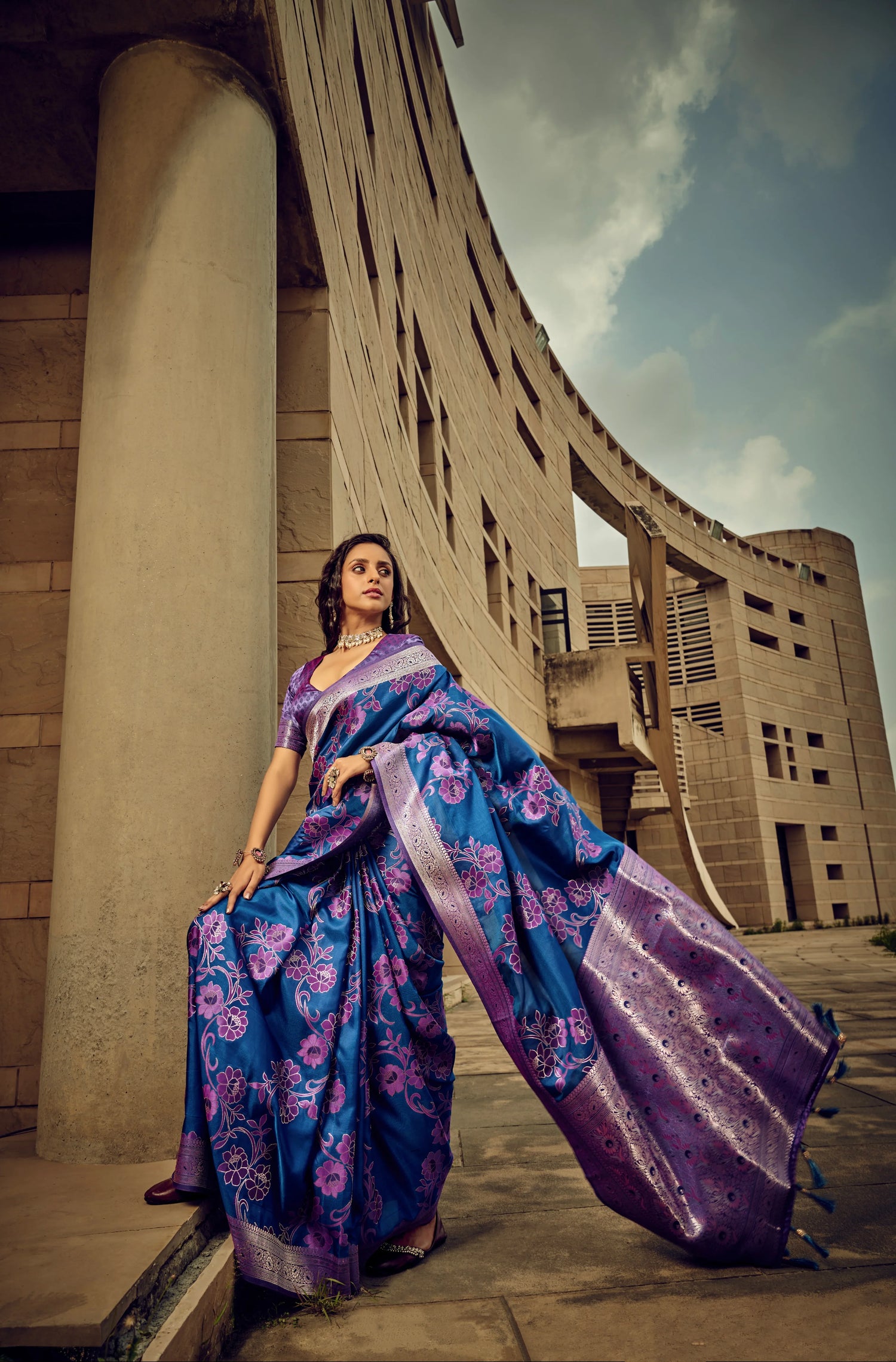 Beautiful Designer Festival Wear Satin Silk Brasso Saree