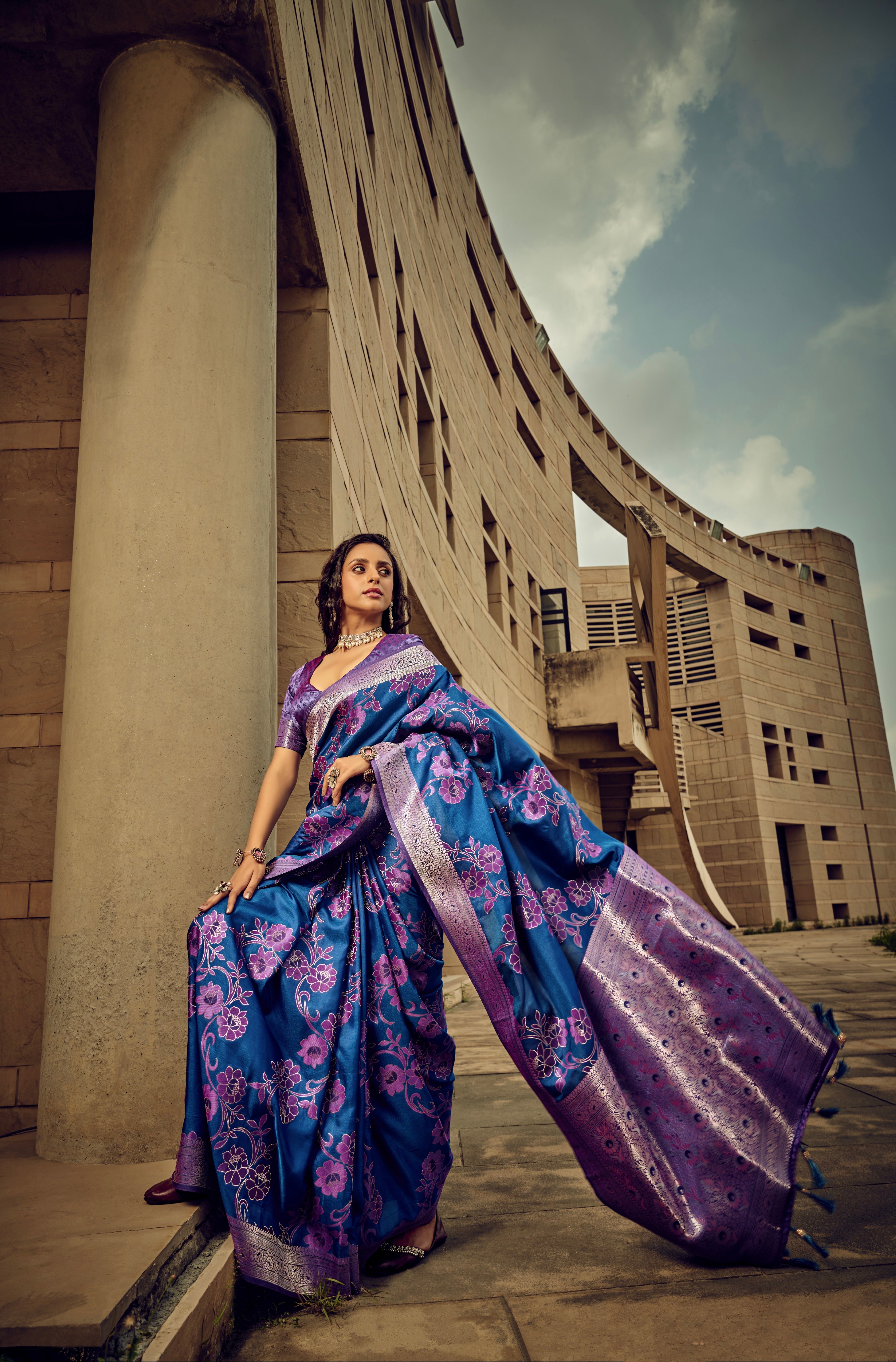 Beautiful Designer Festival Wear Satin Silk Brasso Saree