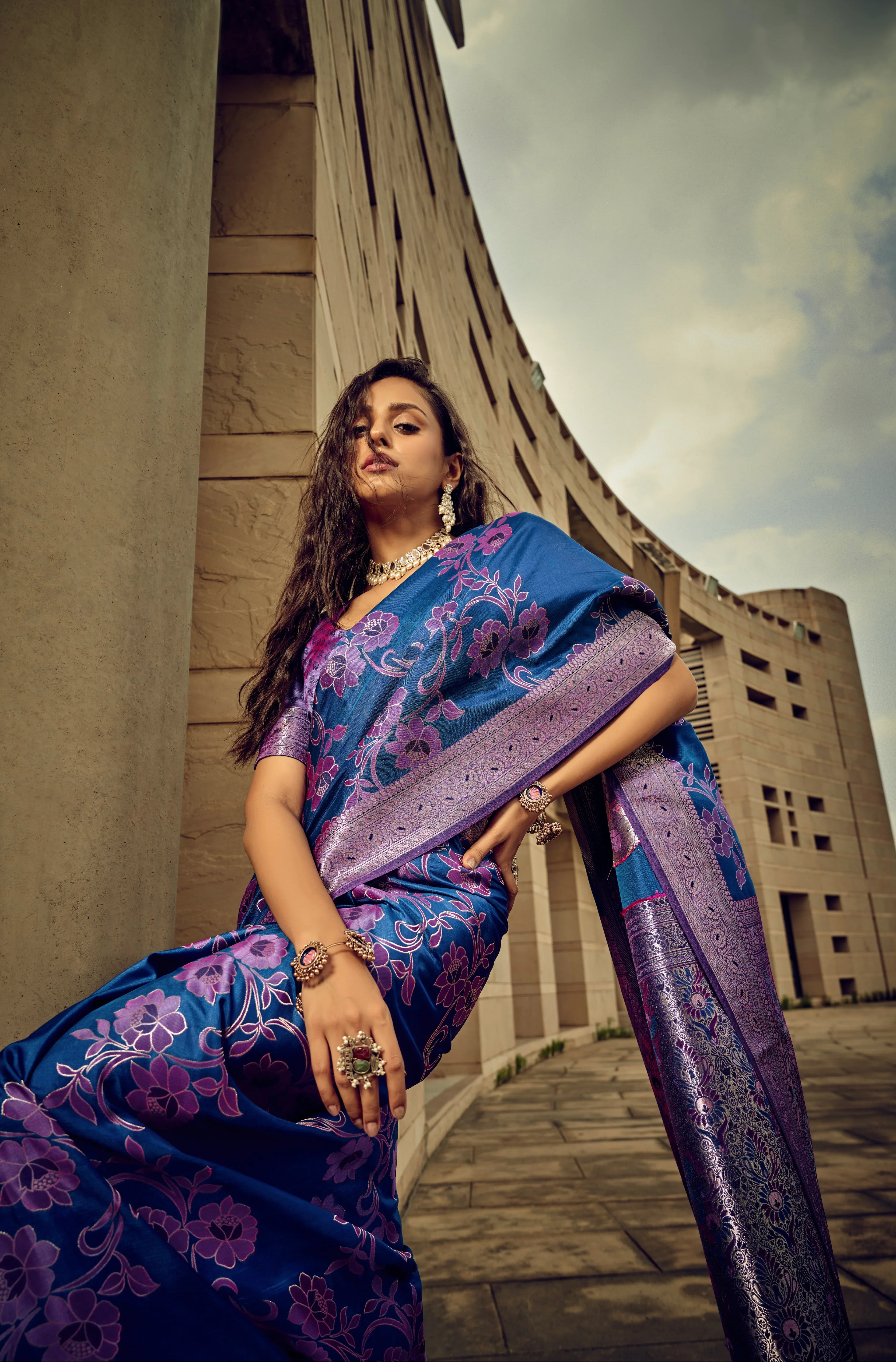 Beautiful Designer Festival Wear Satin Silk Brasso Saree