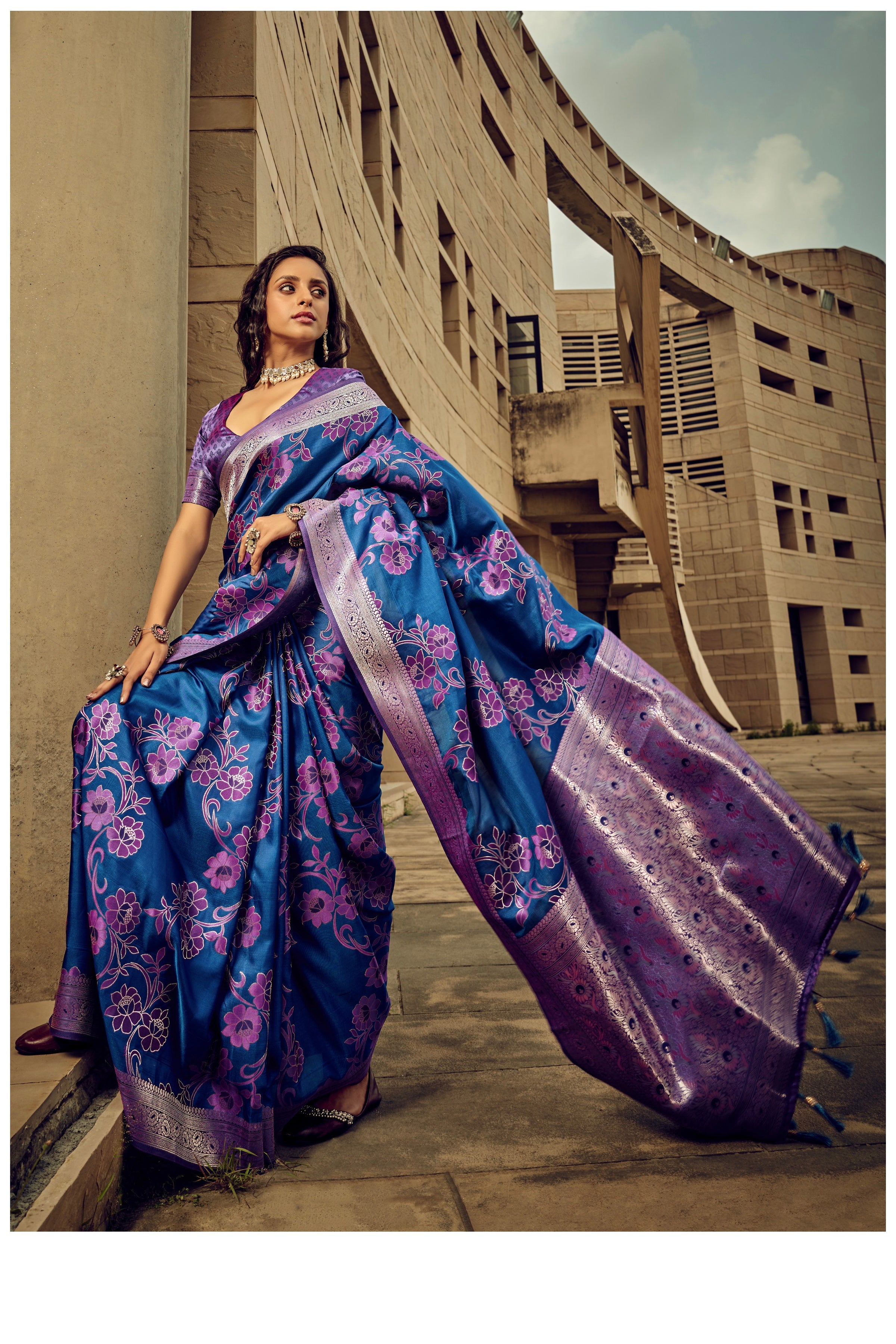 Beautiful Designer Festival Wear Satin Silk Brasso Saree