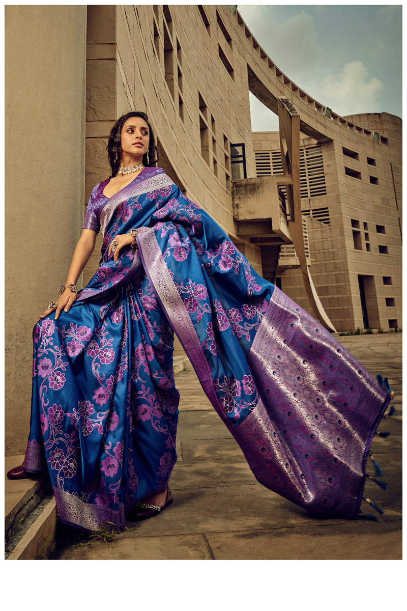 Beautiful Designer Festival Wear Satin Silk Brasso Saree