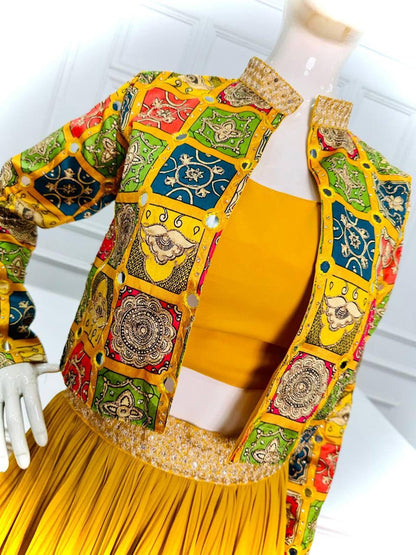 Beautiful Designer 3 Pc Indo Western Georgette Outfit Lehenga With Koti &amp; Blouse