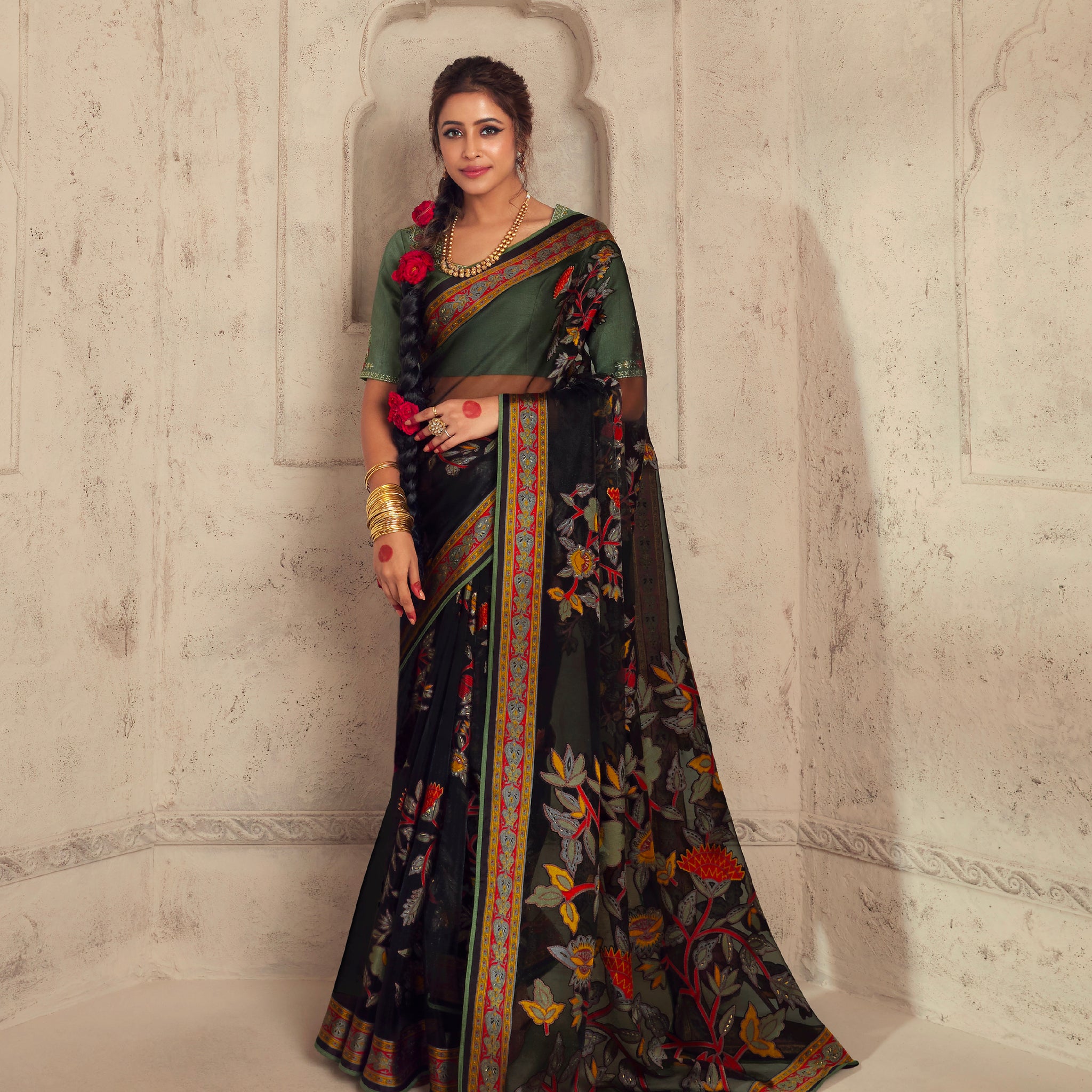 Beautiful Designer Wedding Wear Latest Soft Brasso Organza Saree