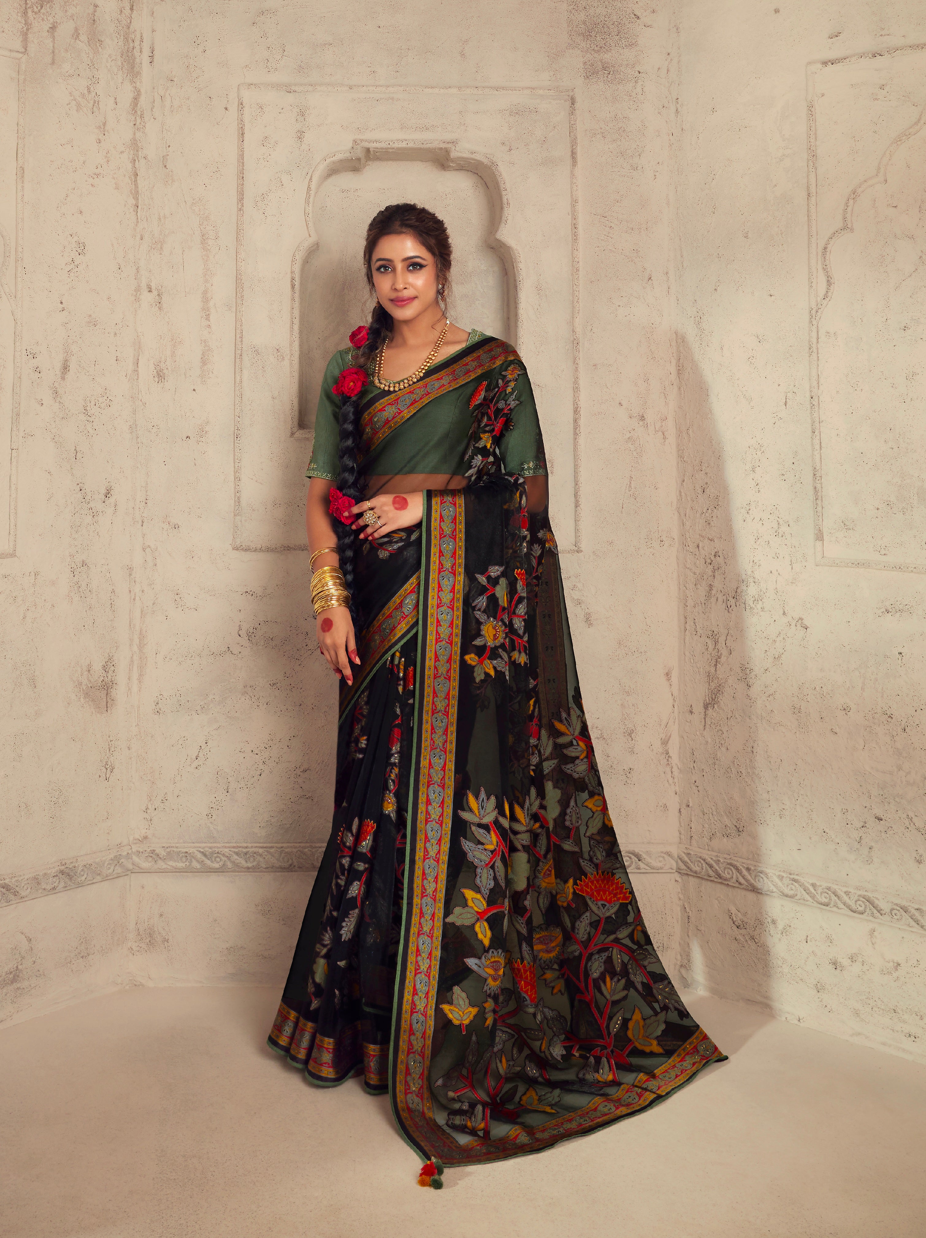 Beautiful Designer Wedding Wear Latest Soft Brasso Organza Saree