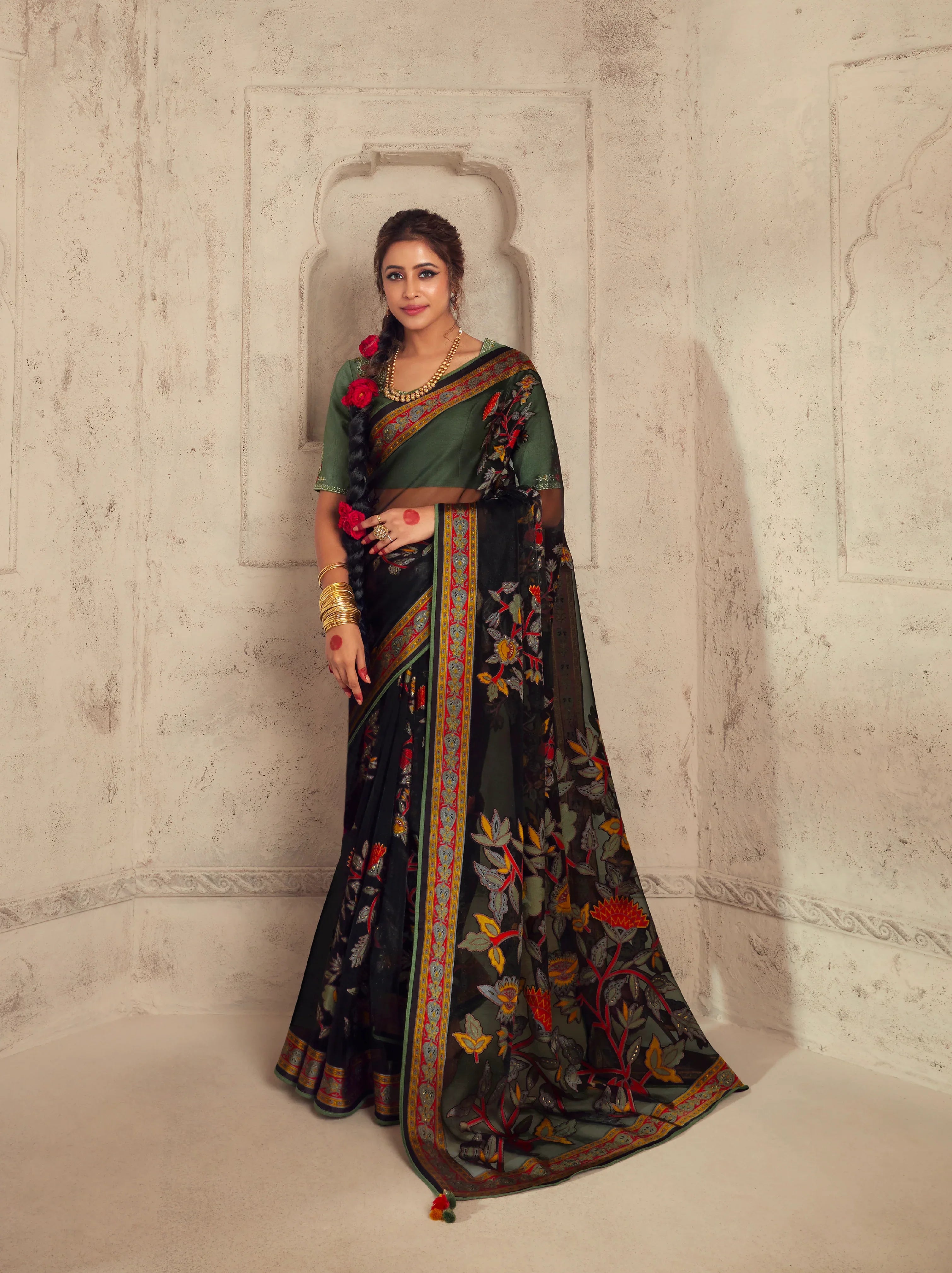 Beautiful Designer Wedding Wear Latest Soft Brasso Organza Saree