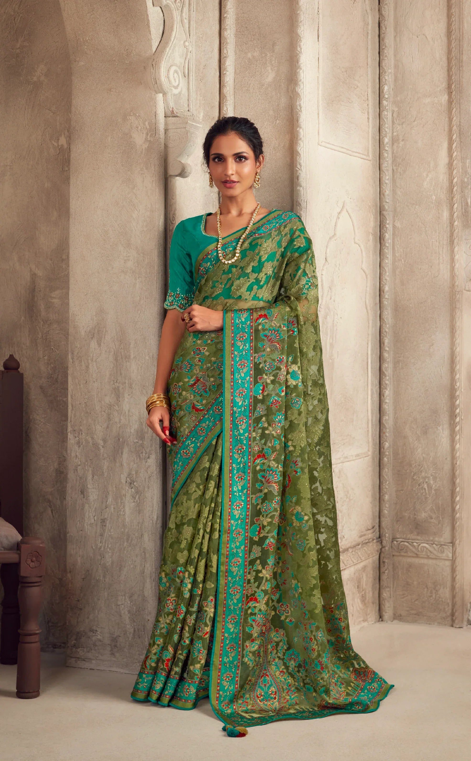 Beautiful Designer Wedding Wear Latest Soft Brasso Organza Saree