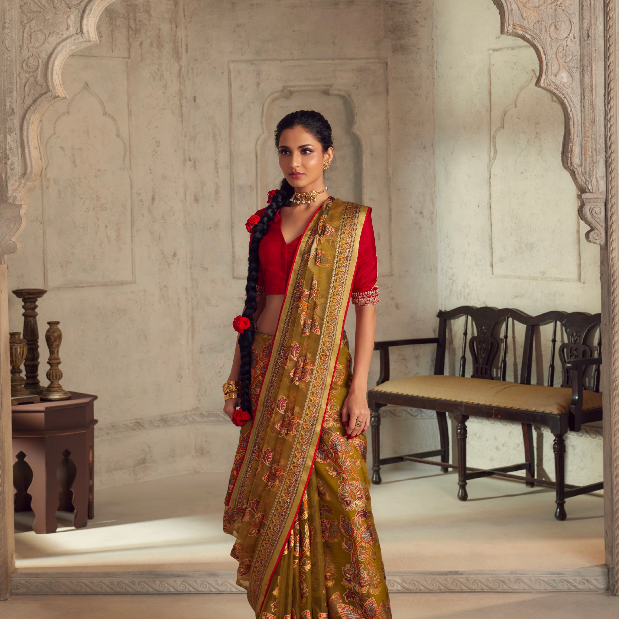 Beautiful Designer Wedding Wear Latest Soft Brasso Organza Saree