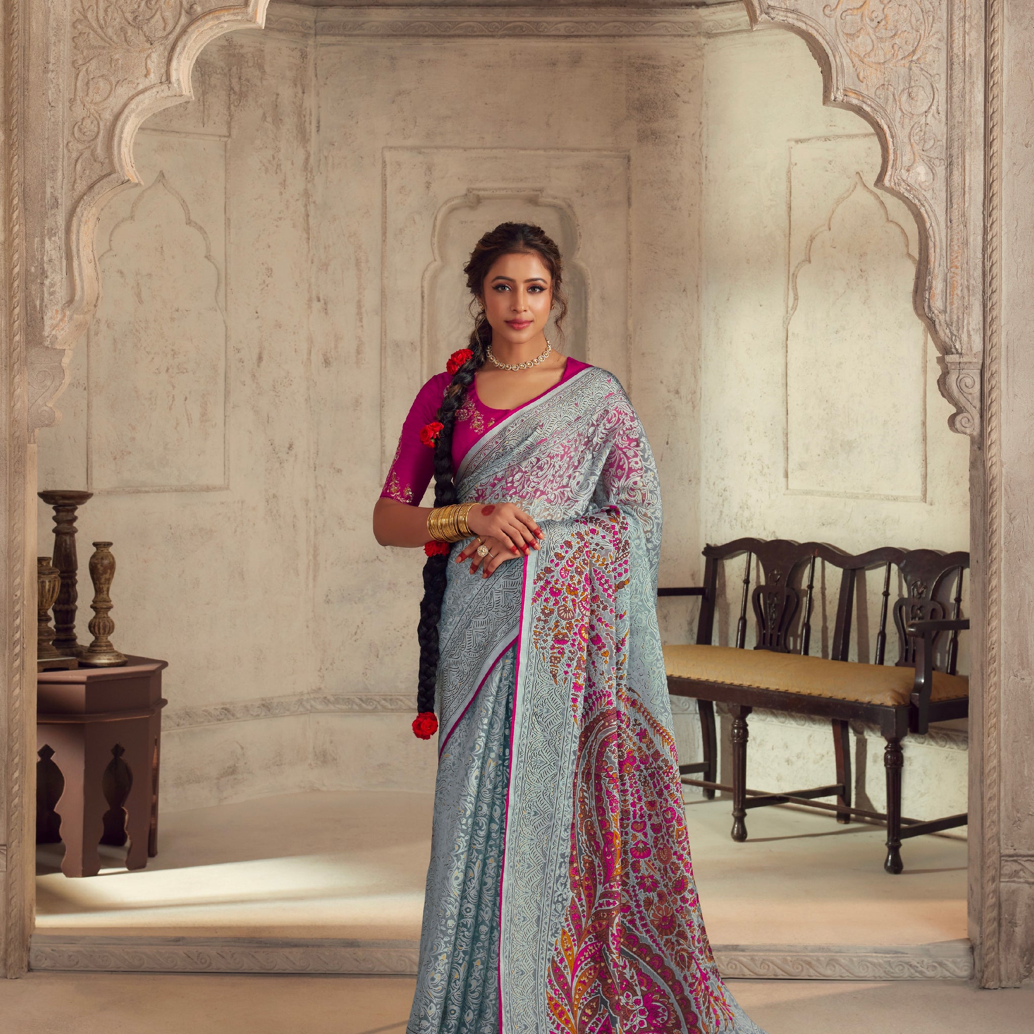 Beautiful Designer Wedding Wear Latest Soft Brasso Organza Saree
