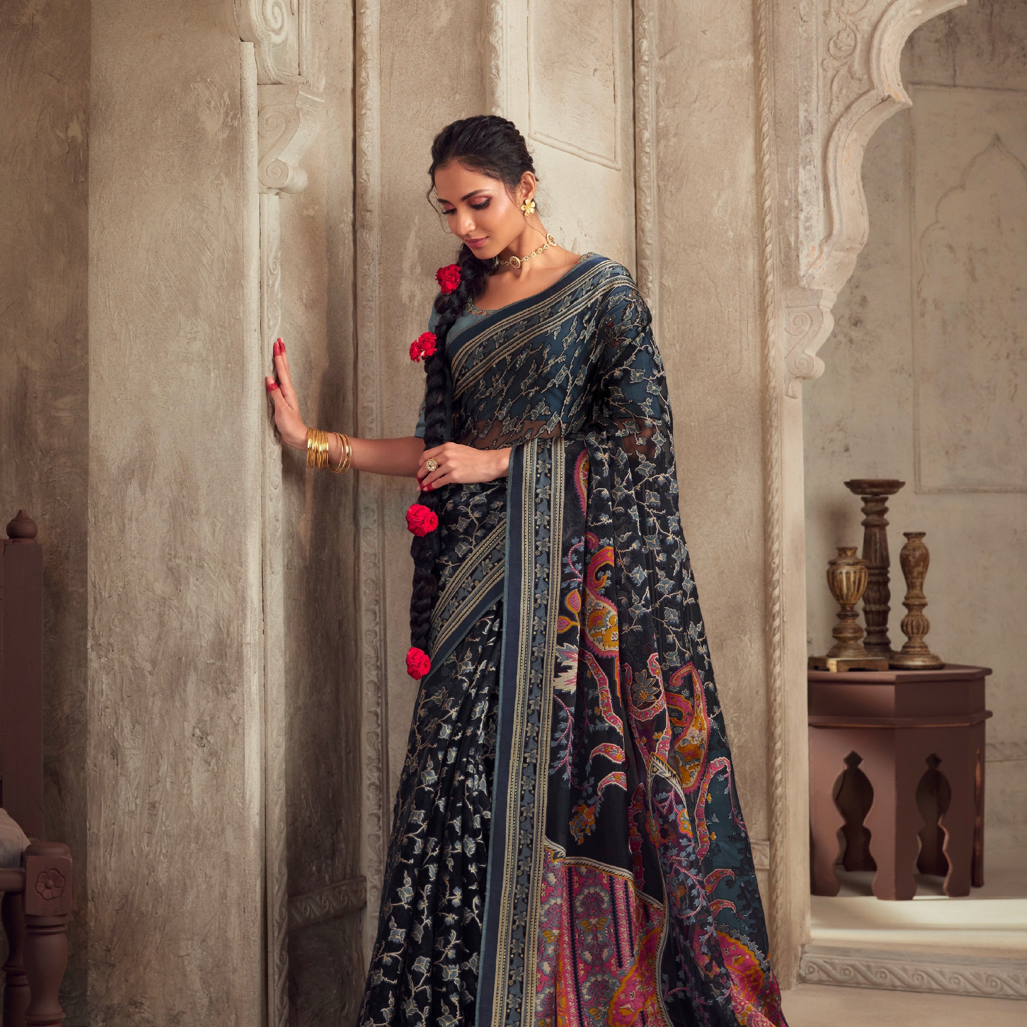 Beautiful Designer Wedding Wear Latest Soft Brasso Organza Saree