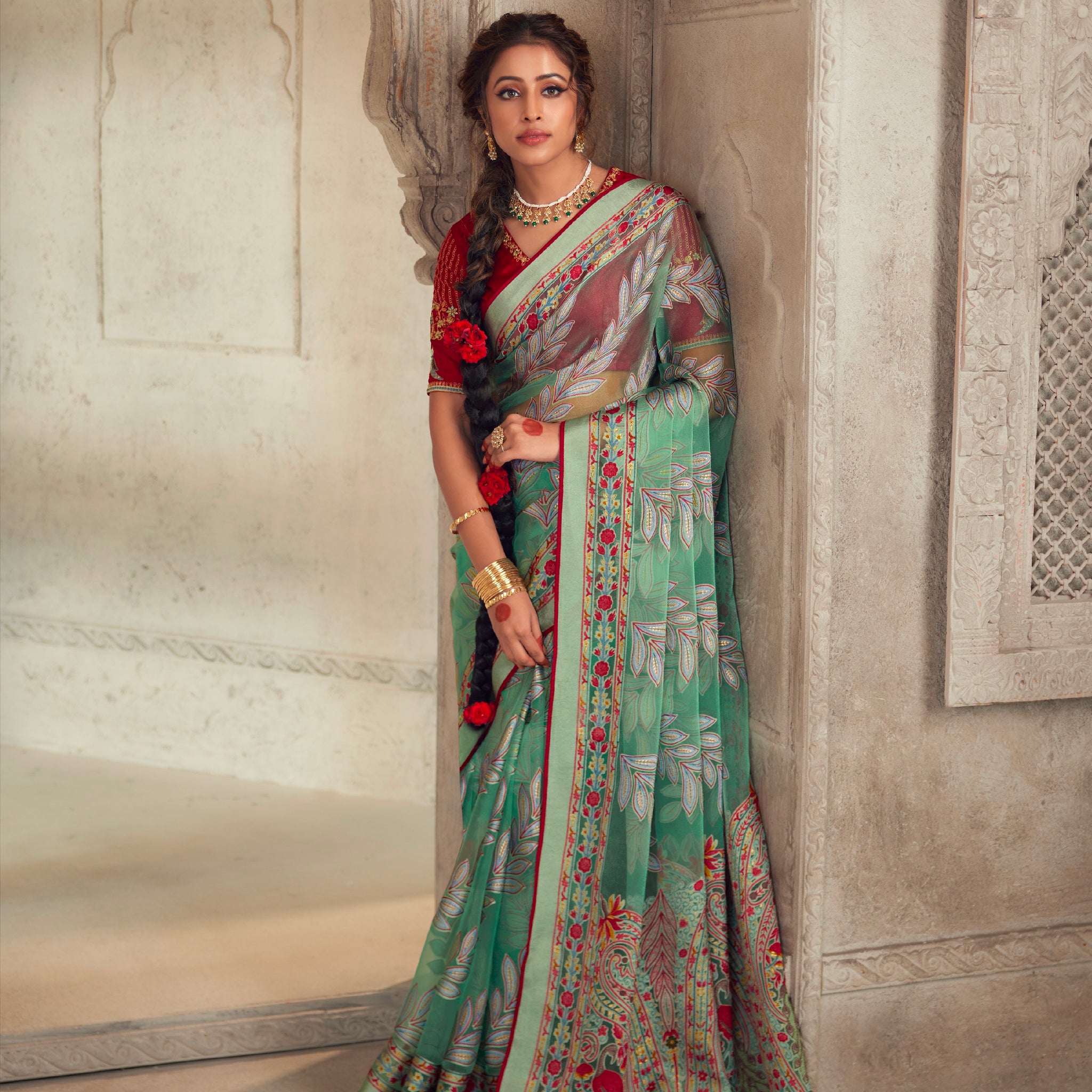 Beautiful Designer Wedding Wear Latest Soft Brasso Organza Saree