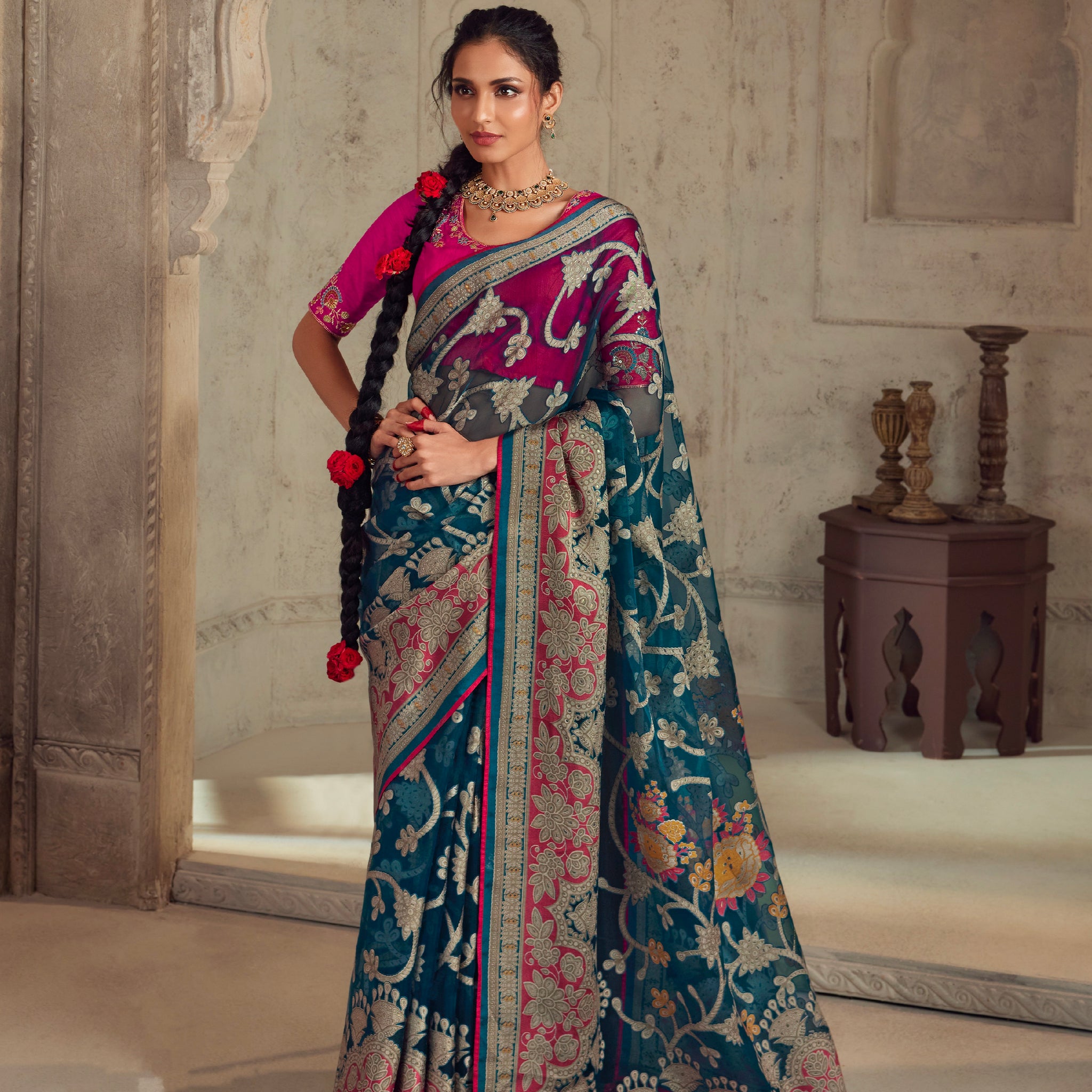 Beautiful Designer Wedding Wear Latest Soft Brasso Organza Saree