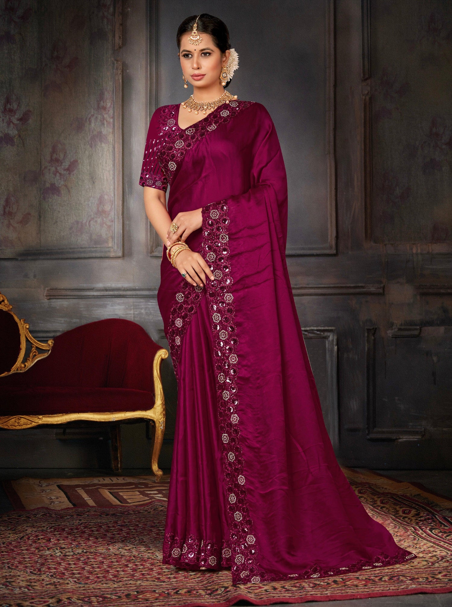 Beautiful Designer Party Wear Georgette With Heavy Sequins Embroidery Saree