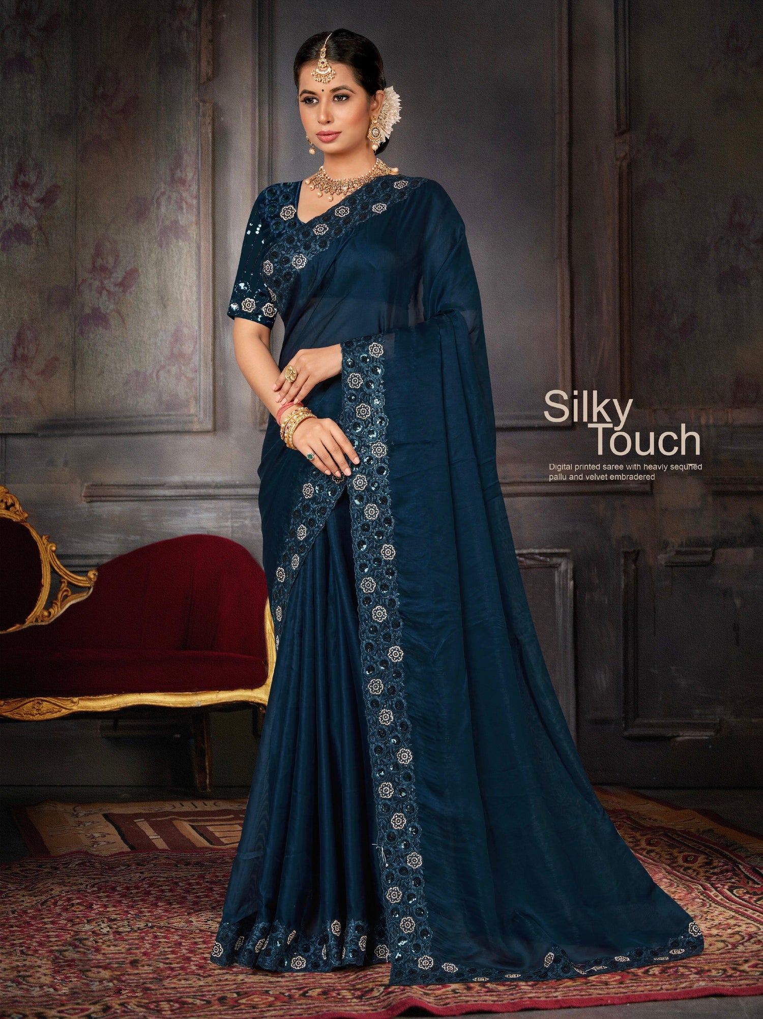 Beautiful Designer Party Wear Georgette With Heavy Sequins Embroidery Saree