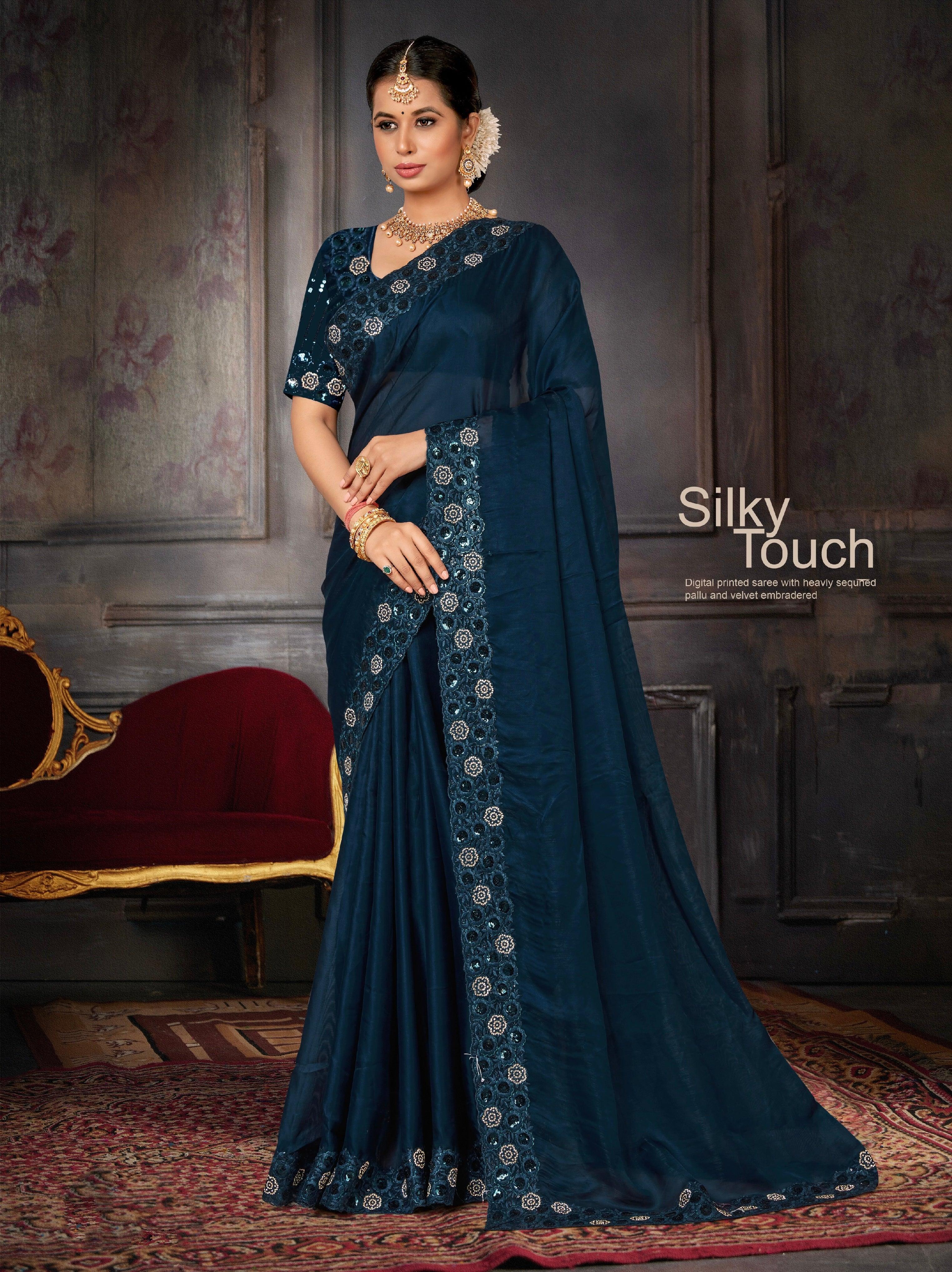 Beautiful Designer Party Wear Georgette With Heavy Sequins Embroidery Saree