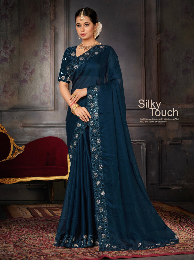 Beautiful Designer Party Wear Georgette With Heavy Sequins Embroidery Saree