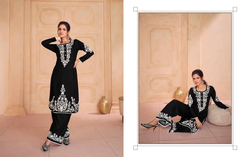 Black & White Chikankari Kurti with Heavy Embroidered Dupatta, ideal for formal events and weddings