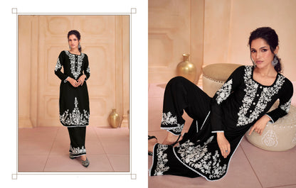 Black &amp; White Chikankari Kurti with Heavy Embroidered Dupatta, ideal for formal events and weddings