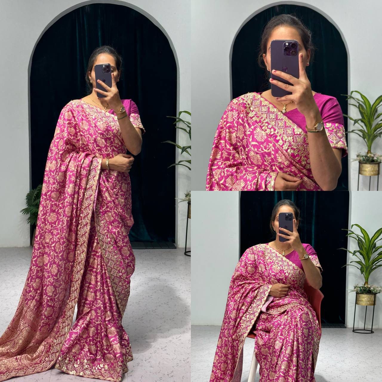 Beautiful Designer Heavy Vichitra Silk Bandhani Print Sequence Saree