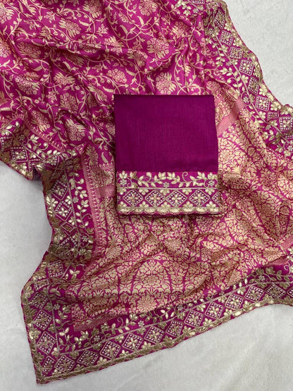 Beautiful Designer Heavy Vichitra Silk Bandhani Print Sequence Saree