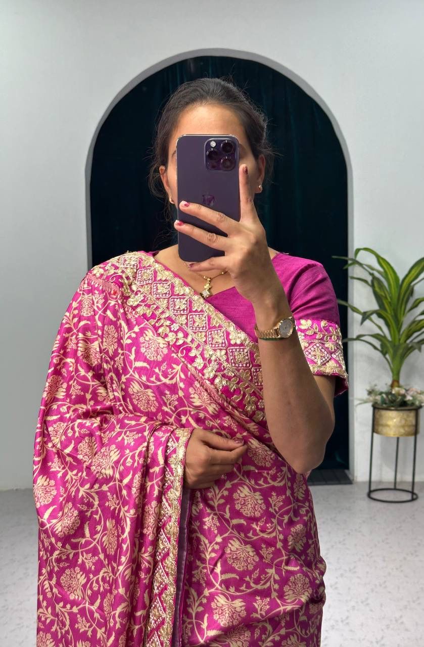 Beautiful Designer Heavy Vichitra Silk Bandhani Print Sequence Saree