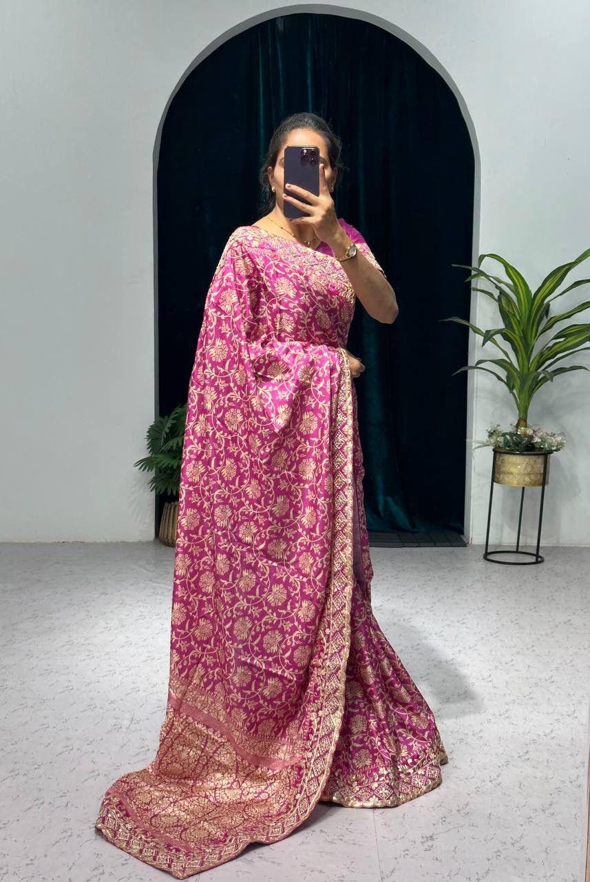 Beautiful Designer Heavy Vichitra Silk Bandhani Print Sequence Saree