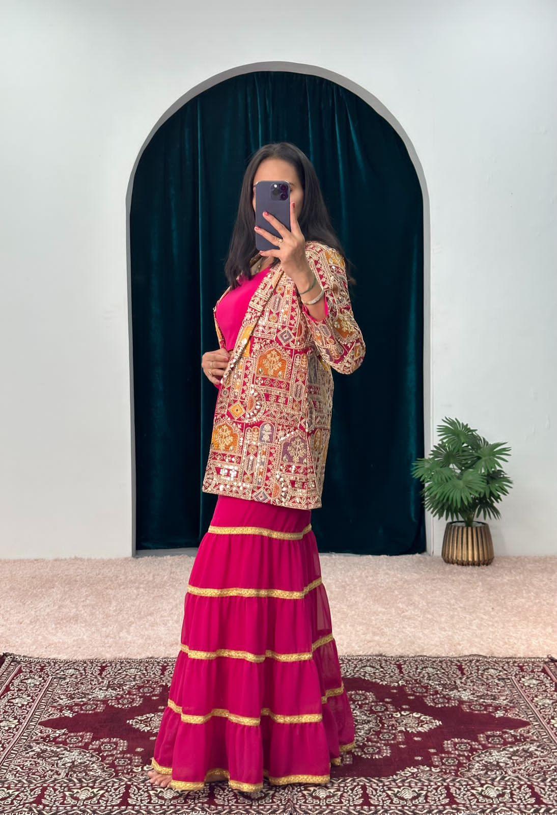 Beautiful Designer 3 Pc Indo Western Sharara Plazzo