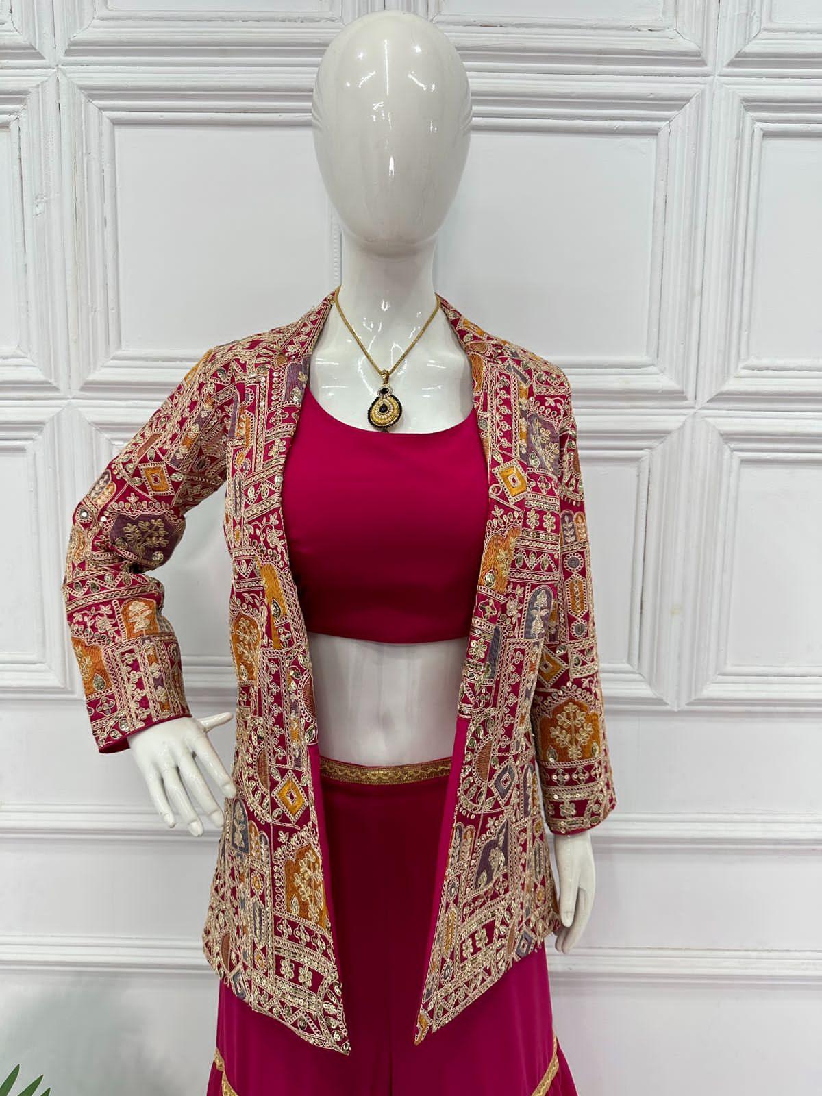 Beautiful Designer 3 Pc Indo Western Sharara Plazzo