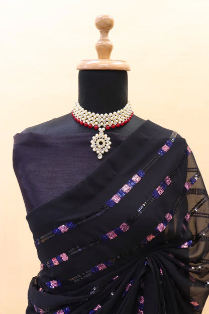 Beautiful Designer Soft Georgette Silk Sequanc Saree