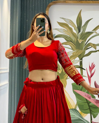 Beautiful Designer Pure Modal Gajji Silk Ajrakh Handblock Print Chaniya Choli