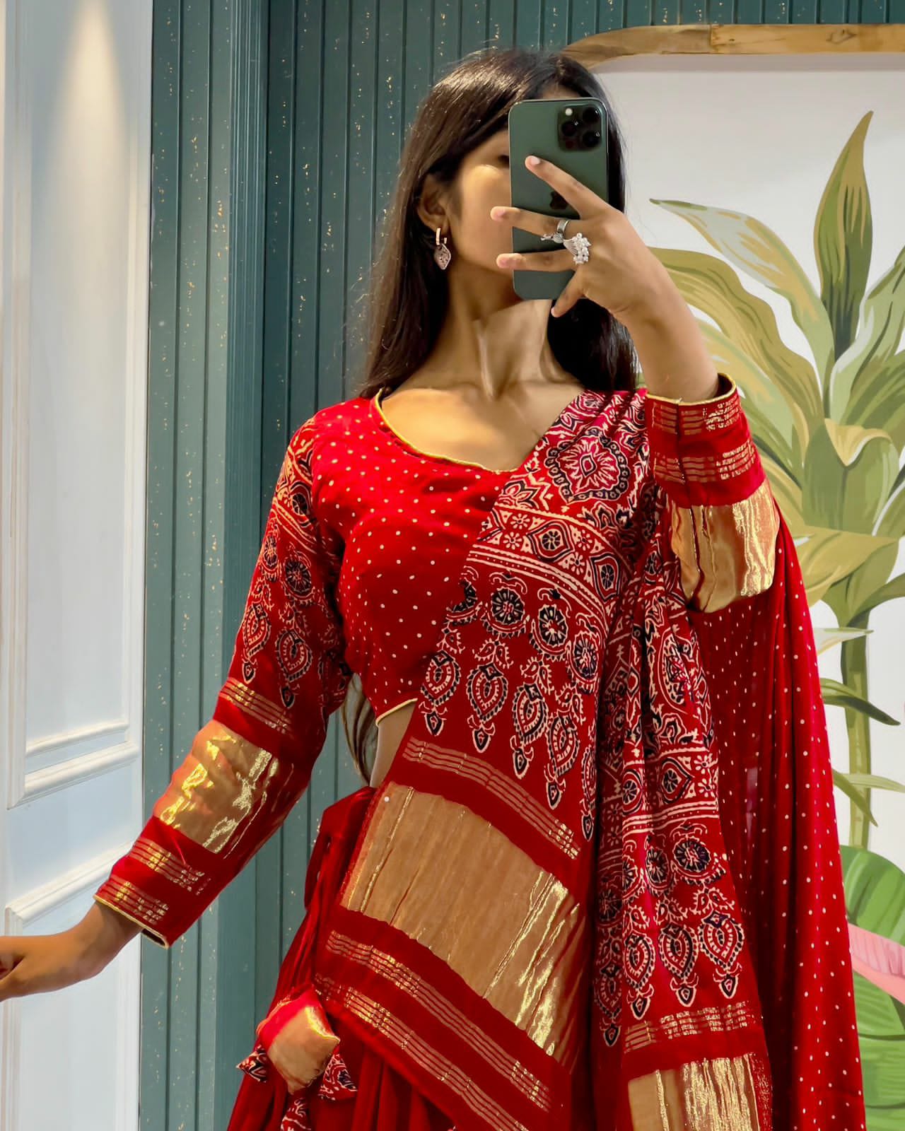 Beautiful Designer Pure Modal Gajji Silk Ajrakh Handblock Print Chaniya Choli