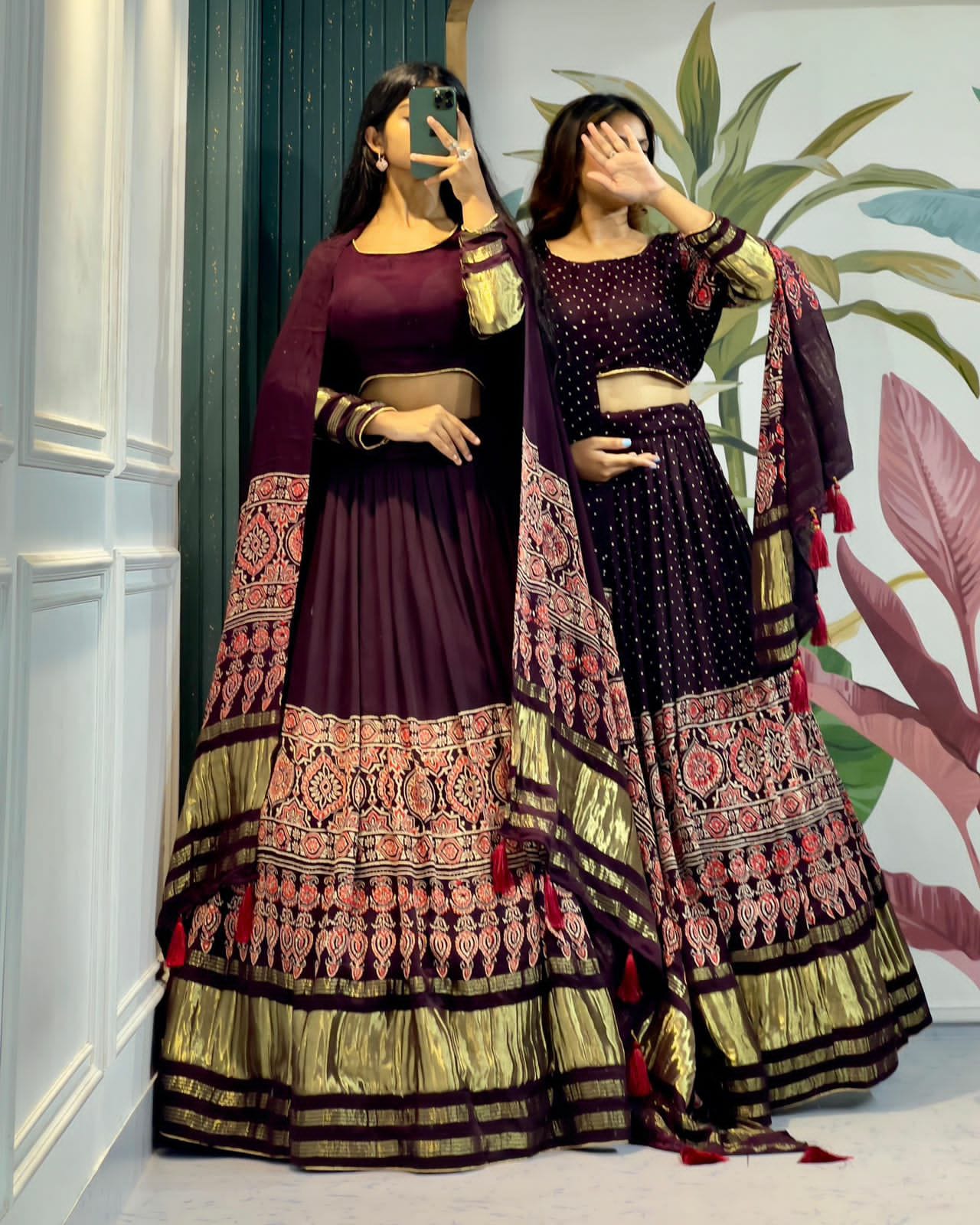 Beautiful Designer Pure Modal Gajji Silk Ajrakh Handblock Print Chaniya Choli