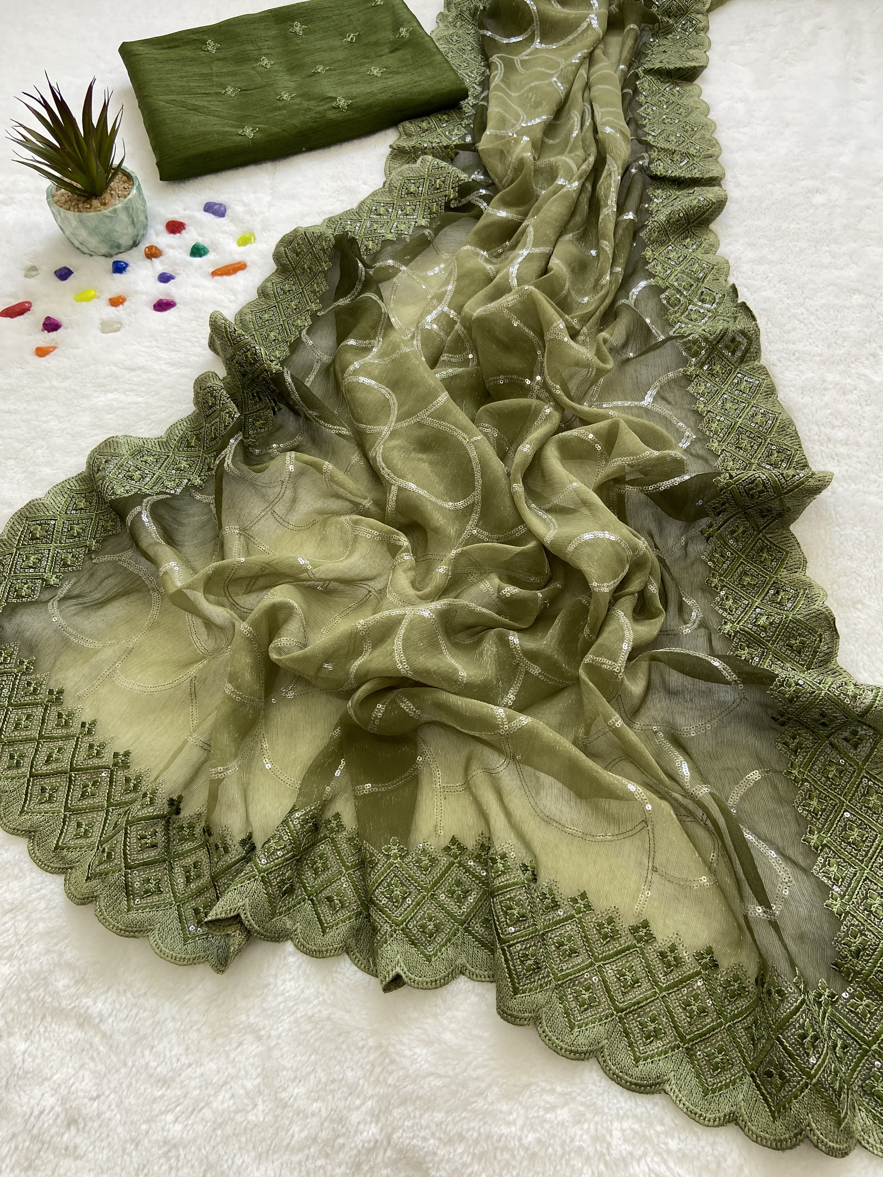 Beautiful Designer Summer Special Shimmer Sitara Pending Saree