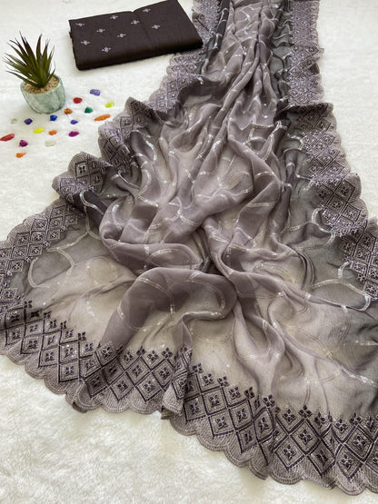 Beautiful Designer Summer Special Shimmer Sitara Pending Saree
